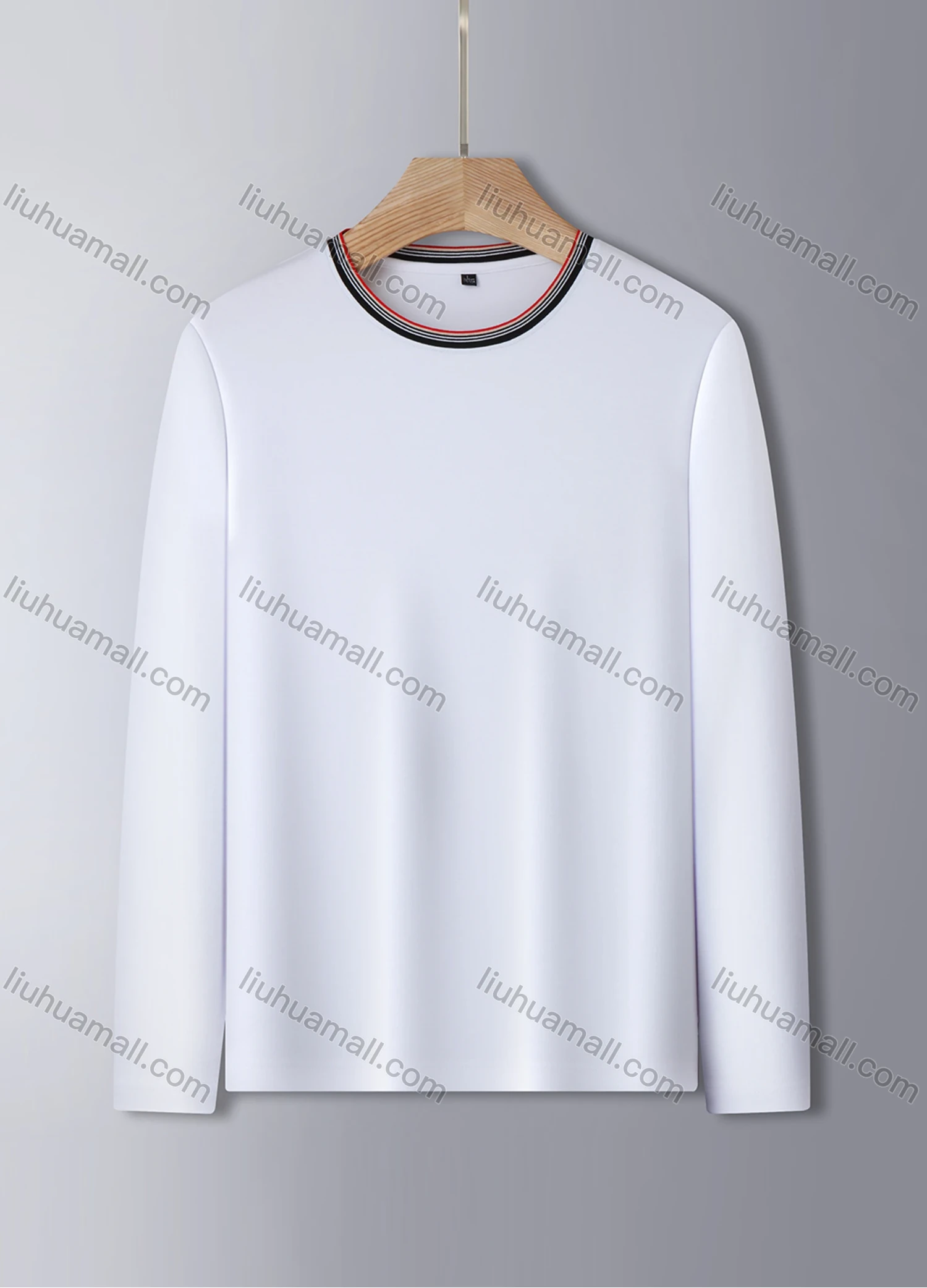 Wholesale Men's Casual Crew Neck Long Sleeve Multi-color Striped Trim T-shirt 835# - Liuhuamall