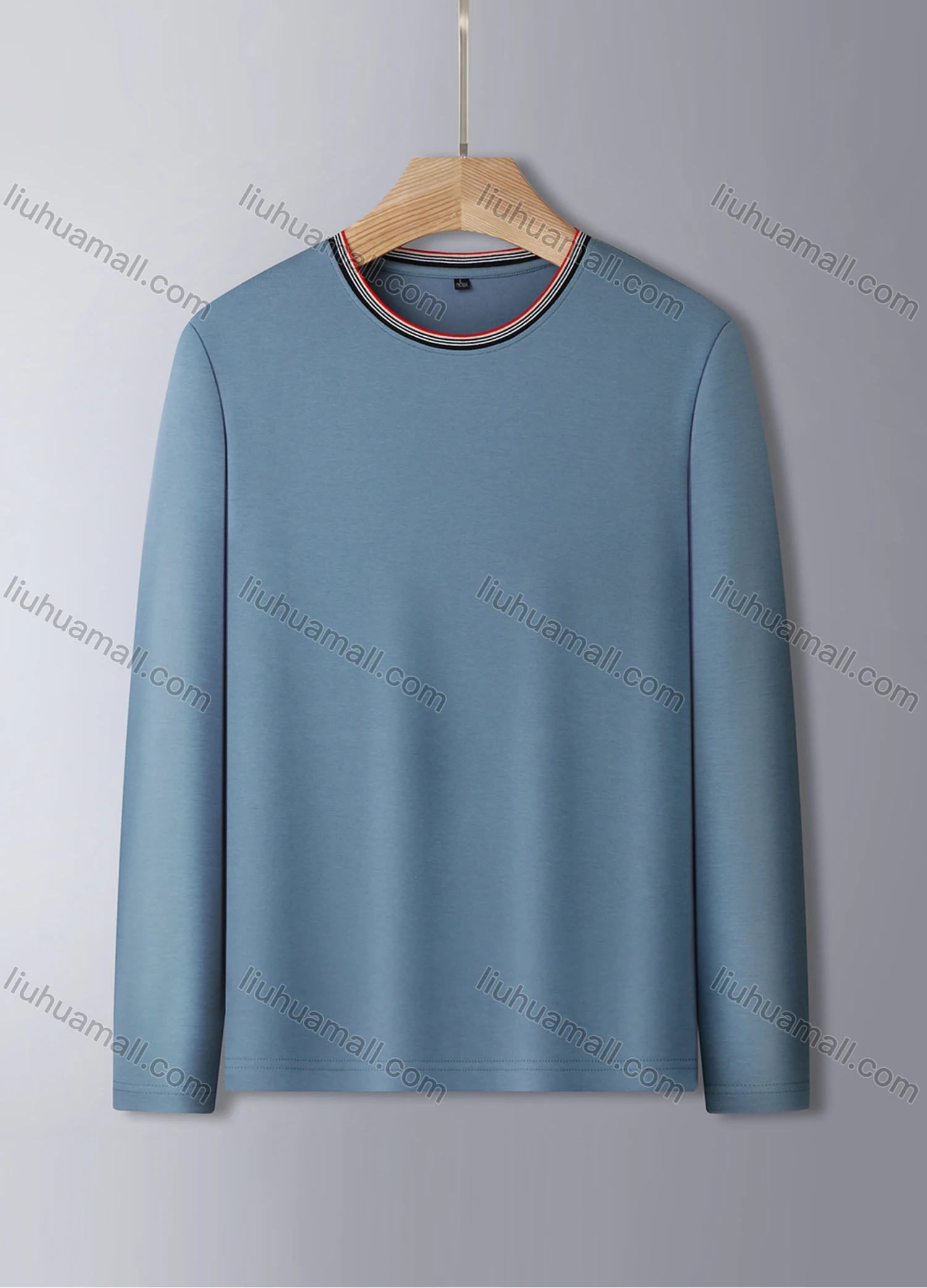 Wholesale Men's Casual Crew Neck Long Sleeve Multi-color Striped Trim T-shirt 835# - Liuhuamall
