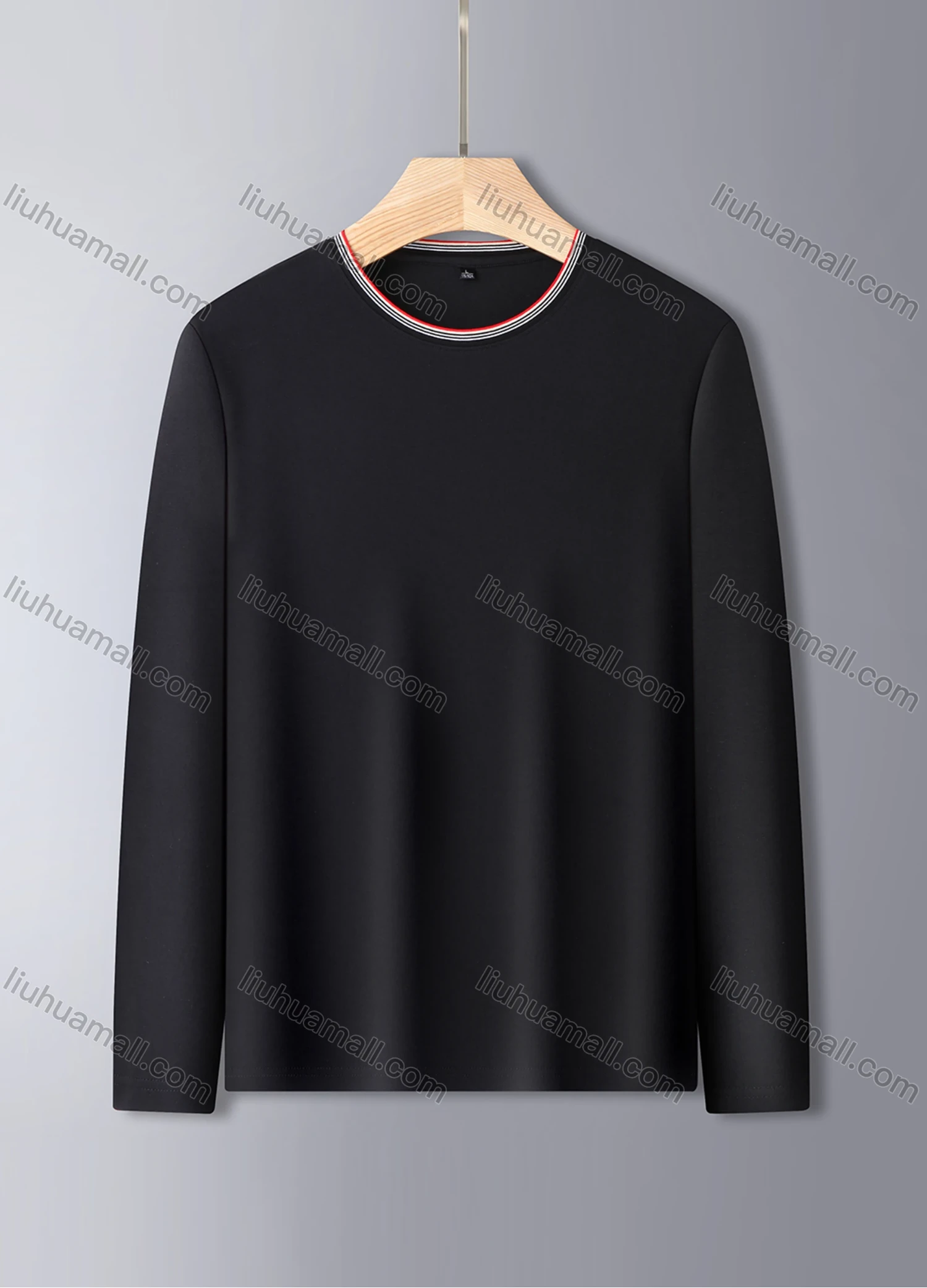 Wholesale Men's Casual Crew Neck Long Sleeve Multi-color Striped Trim T-shirt 835# - Liuhuamall