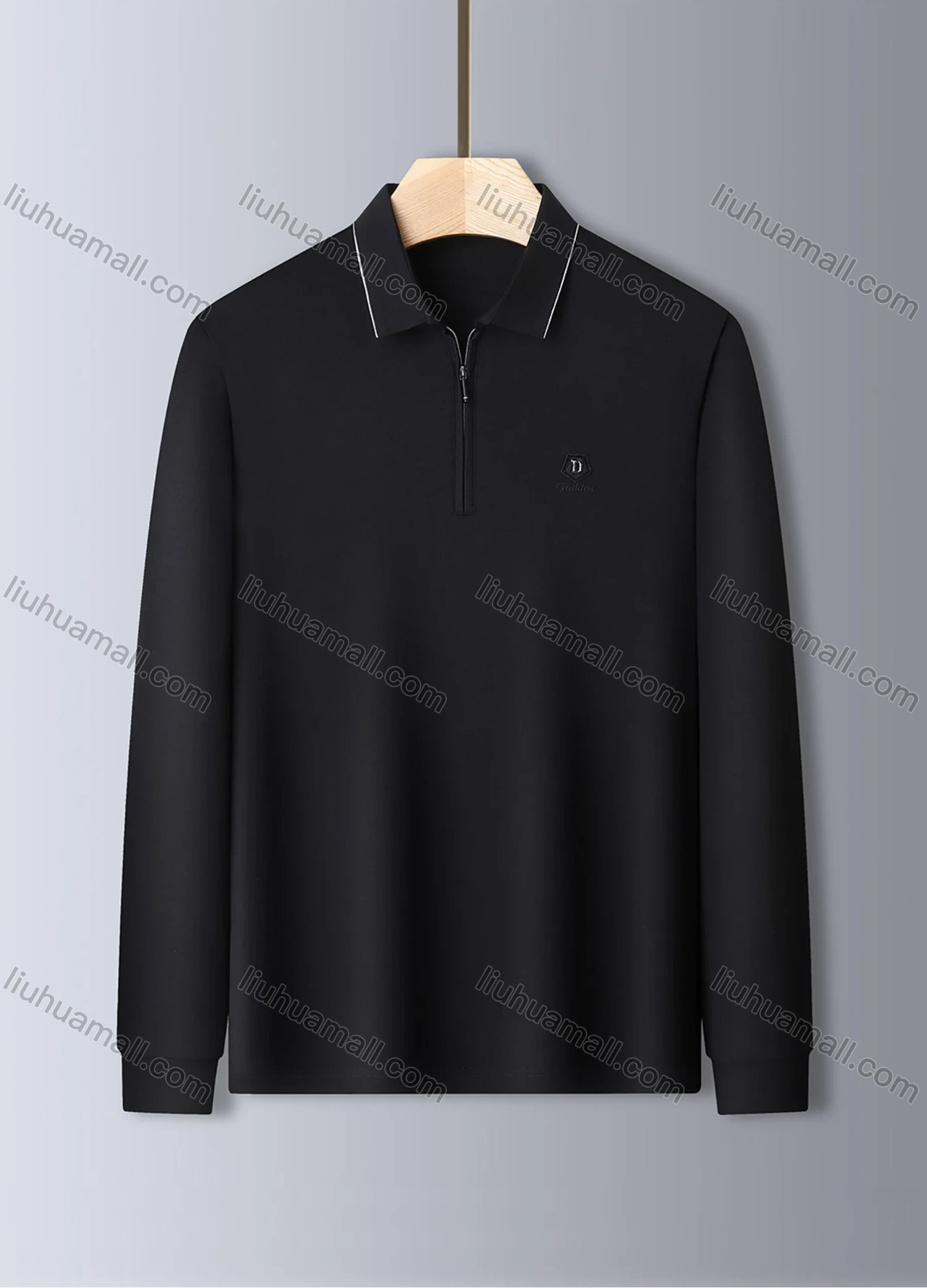 Wholesale Men's Casual Long Sleeve Collared Zipper Front Shirt Letter Embroidery Plain Top 843# - Liuhuamall