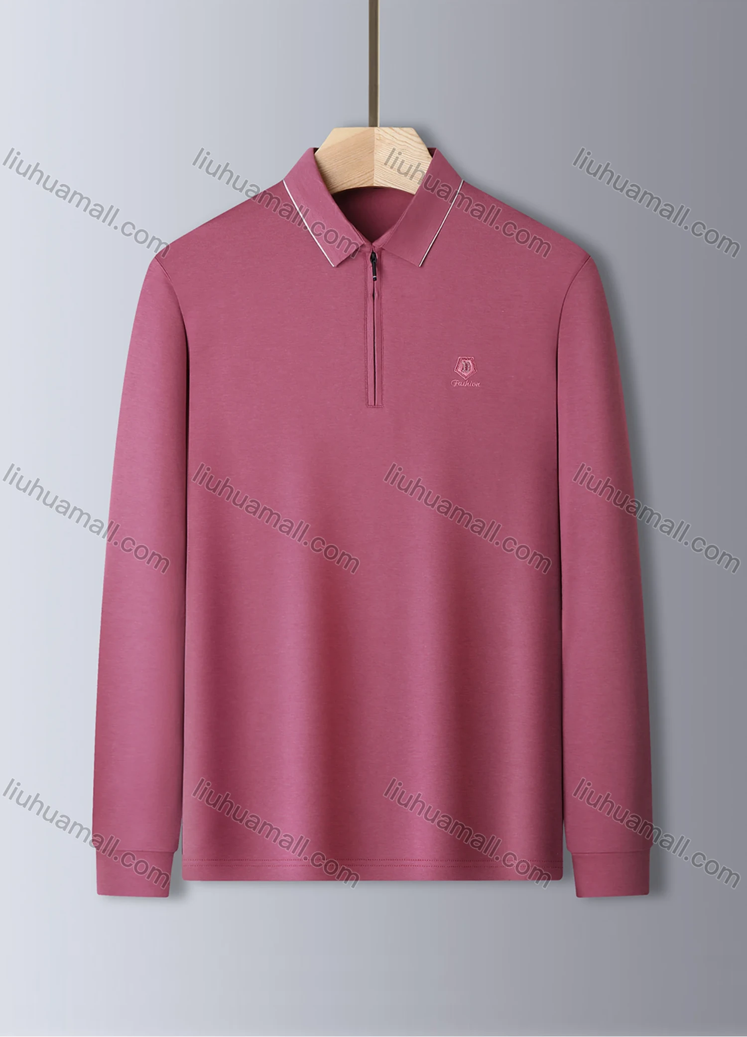 Wholesale Men's Casual Long Sleeve Collared Zipper Front Shirt Letter Embroidery Plain Top 843# - Liuhuamall