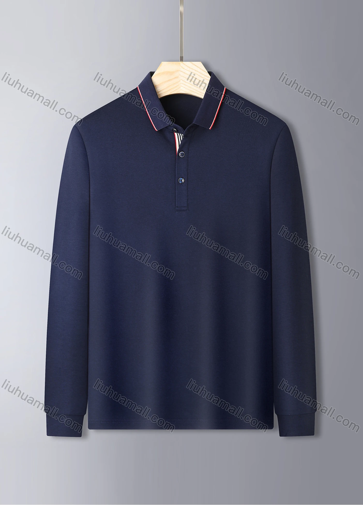 Wholesale Men's Casual Long Sleeve Multi-color Striped Trim Polo Shirt 851# - Liuhuamall