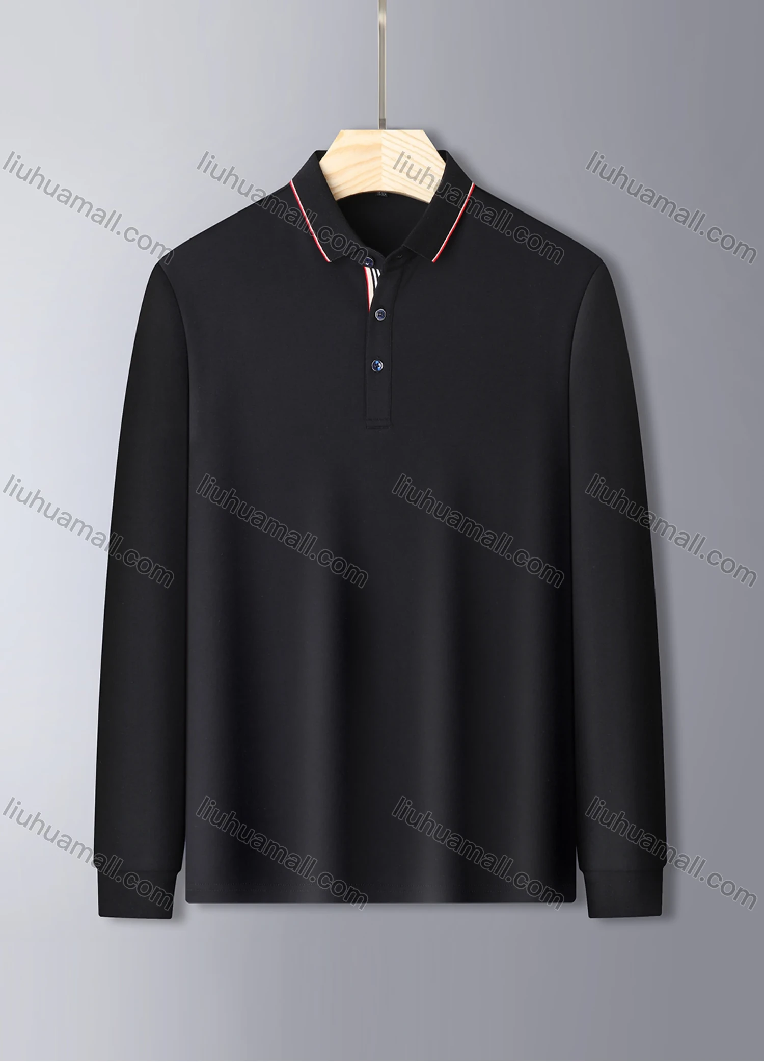 Wholesale Men's Casual Long Sleeve Multi-color Striped Trim Polo Shirt 851# - Liuhuamall