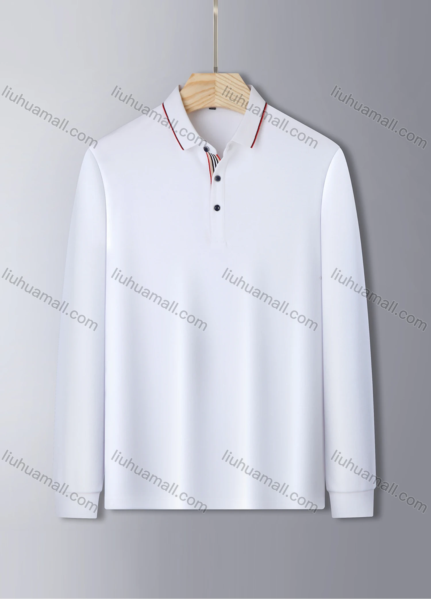 Wholesale Men's Casual Long Sleeve Multi-color Striped Trim Polo Shirt 851# - Liuhuamall