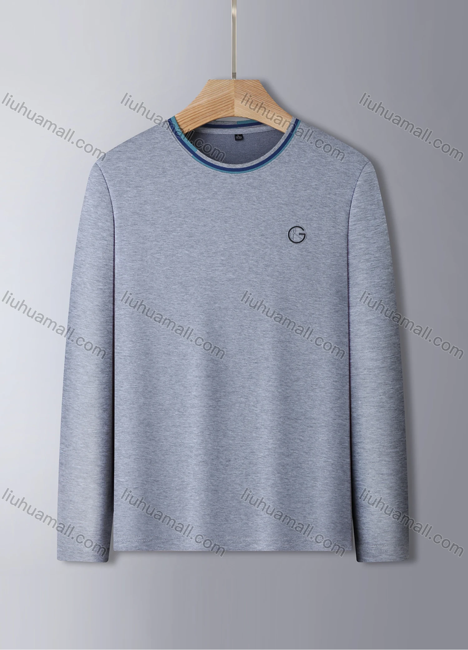 Wholesale Men's Casual Long Sleeve Multi-color Striped Trim Crew Neck Letter T-shirt 857# - Liuhuamall