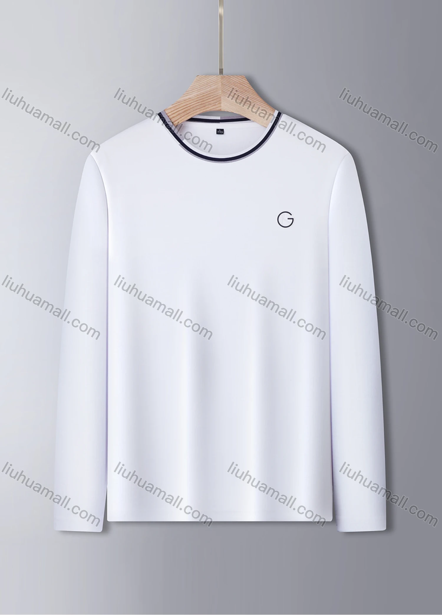 Wholesale Men's Casual Long Sleeve Multi-color Striped Trim Crew Neck Letter T-shirt 857# - Liuhuamall