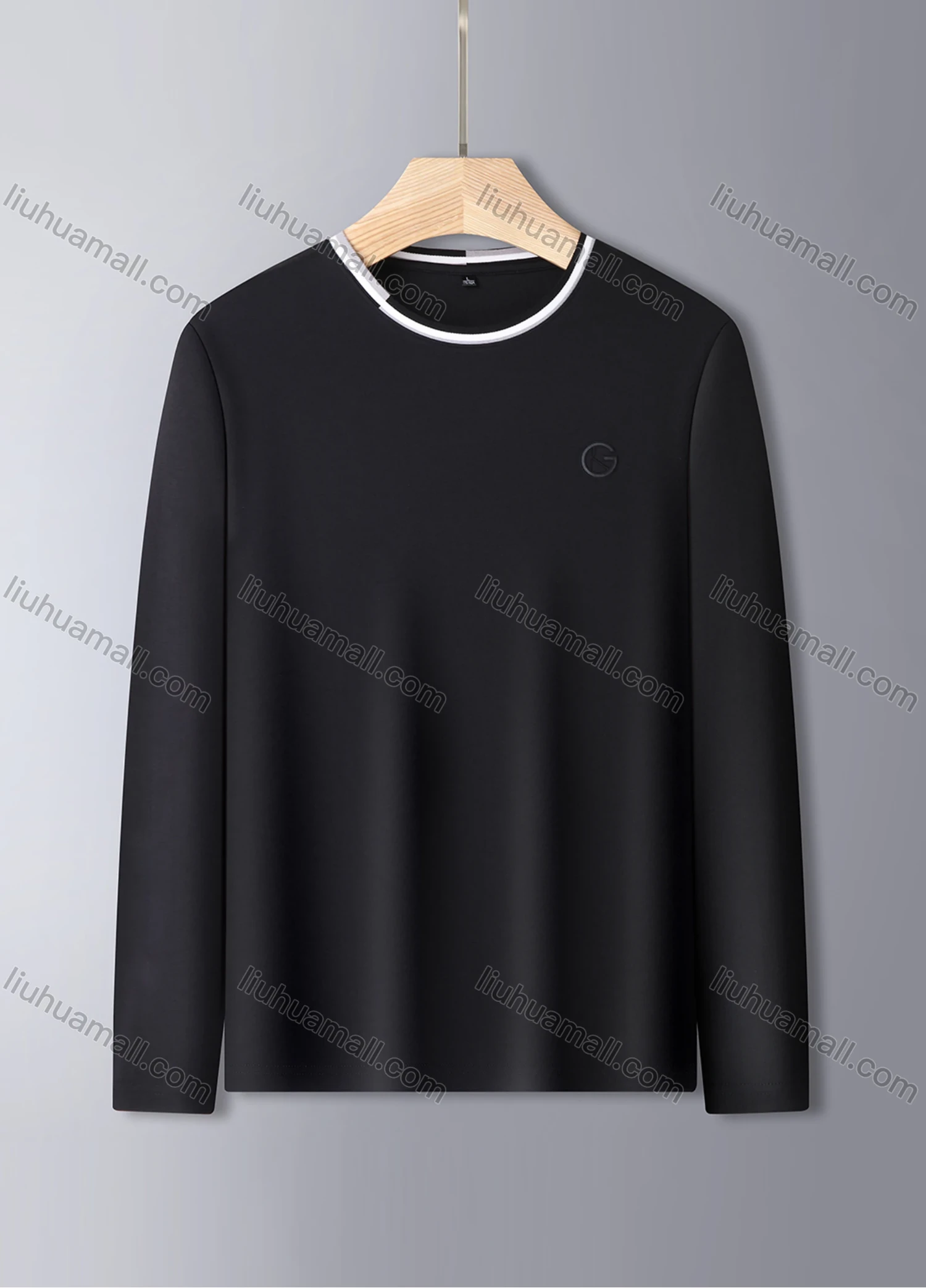 Wholesale Men's Casual Long Sleeve Multi-color Striped Trim Crew Neck Letter T-shirt 857# - Liuhuamall