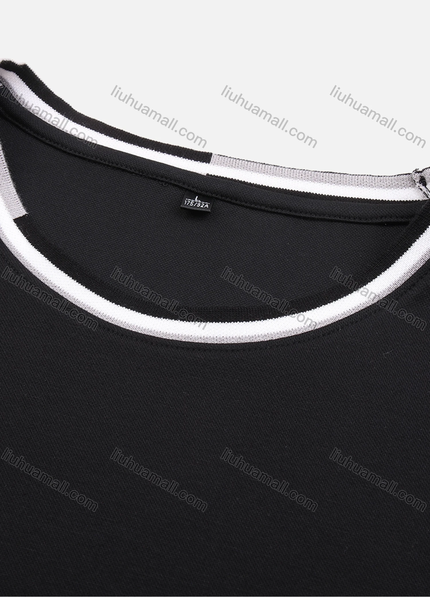 Wholesale Men's Casual Long Sleeve Multi-color Striped Trim Crew Neck Letter T-shirt 857# - Liuhuamall