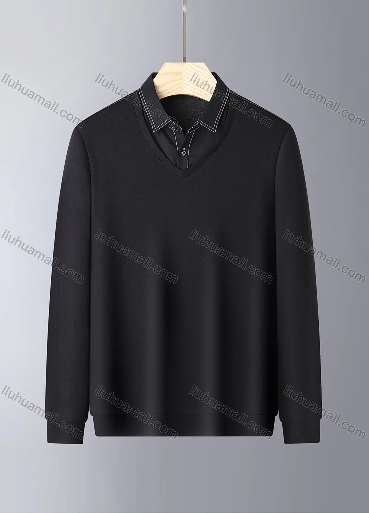 Wholesale Men's Casual Long Sleeve Collared 2 in 1 Sweatshirt 886# - Liuhuamall