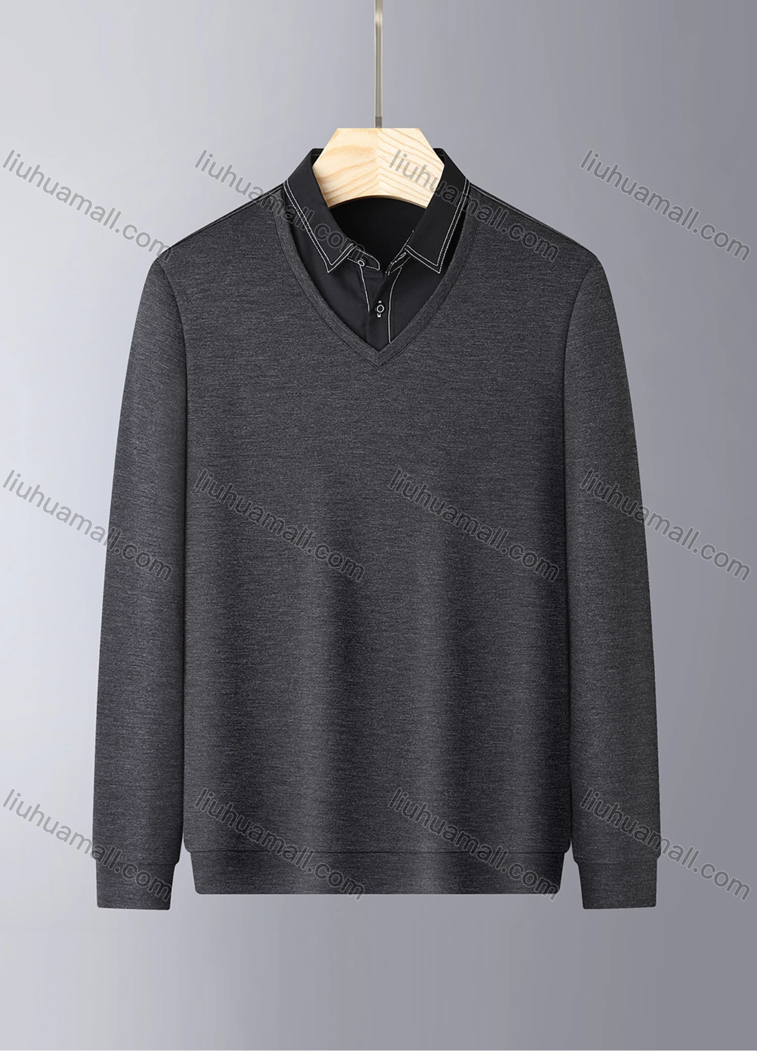Wholesale Men's Casual Long Sleeve Collared 2 in 1 Sweatshirt 886# - Liuhuamall