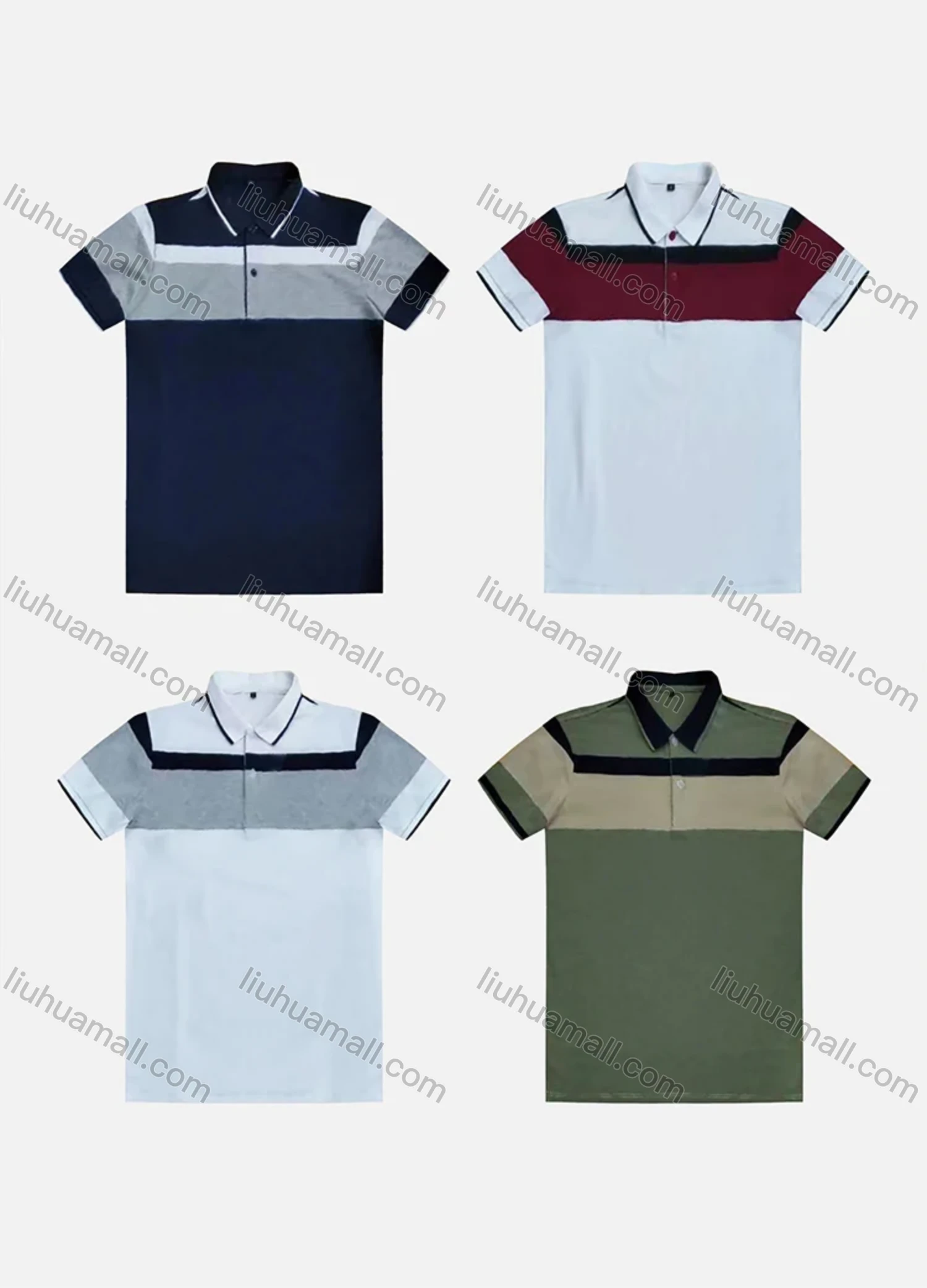 Wholesale Men's Casual Short Sleeve Button Front Colorblock Polo Shirts - Liuhuamall