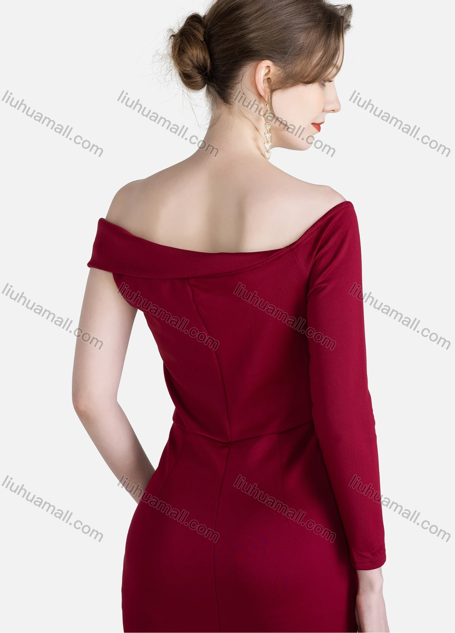 Wholesale Women's Elegant Plain Asymmetrical One Shoulder Button Decor Mermaid Evening Dress - Liuhuamall