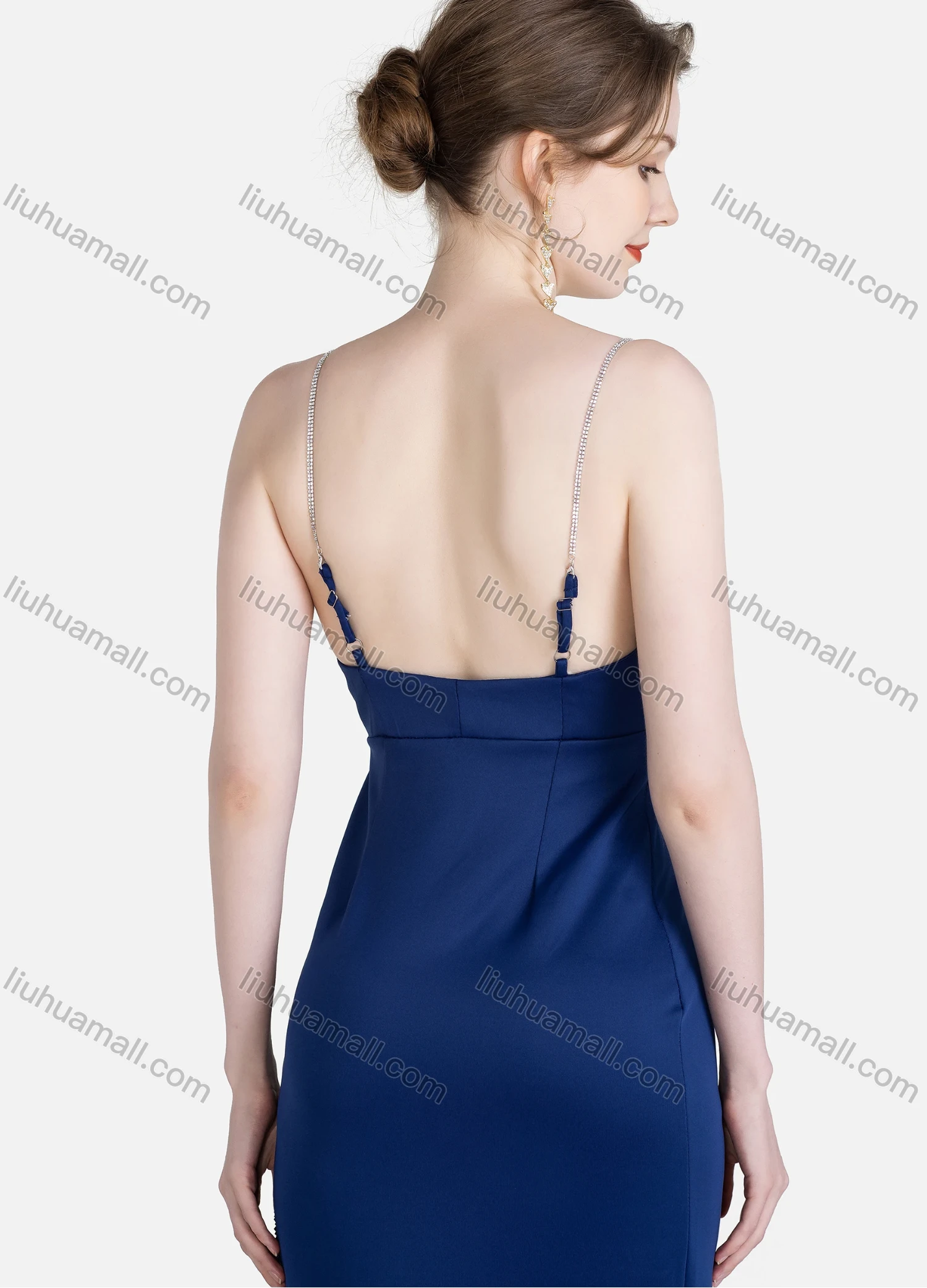 Wholesale Women's Sexy Plain Wrap V Neck Sleeveless Split Side Fringe Hem Backless Maxi Cami Evening Dress - Liuhuamall