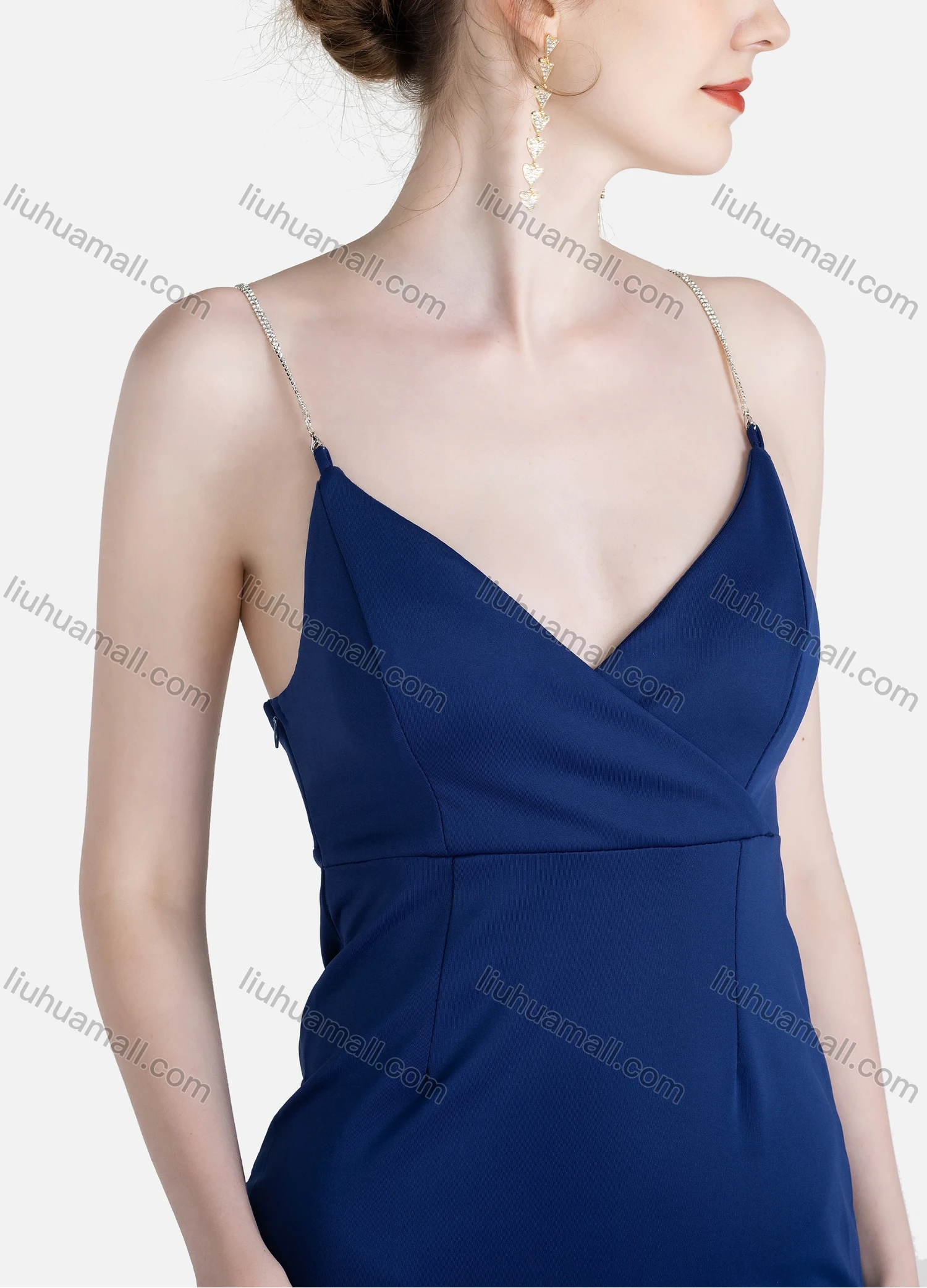 Wholesale Women's Sexy Plain Wrap V Neck Sleeveless Split Side Fringe Hem Backless Maxi Cami Evening Dress - Liuhuamall