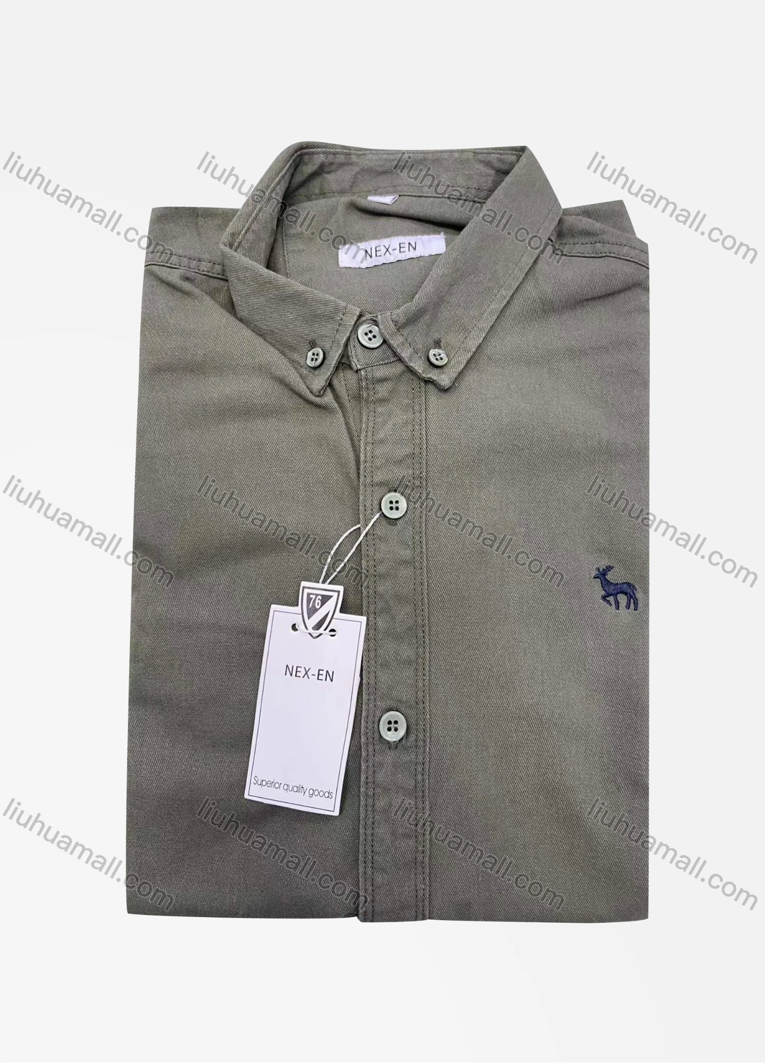 Wholesale Men's Casual Plain Long Sleeve Button Down Embroidery Shirt - Liuhuamall