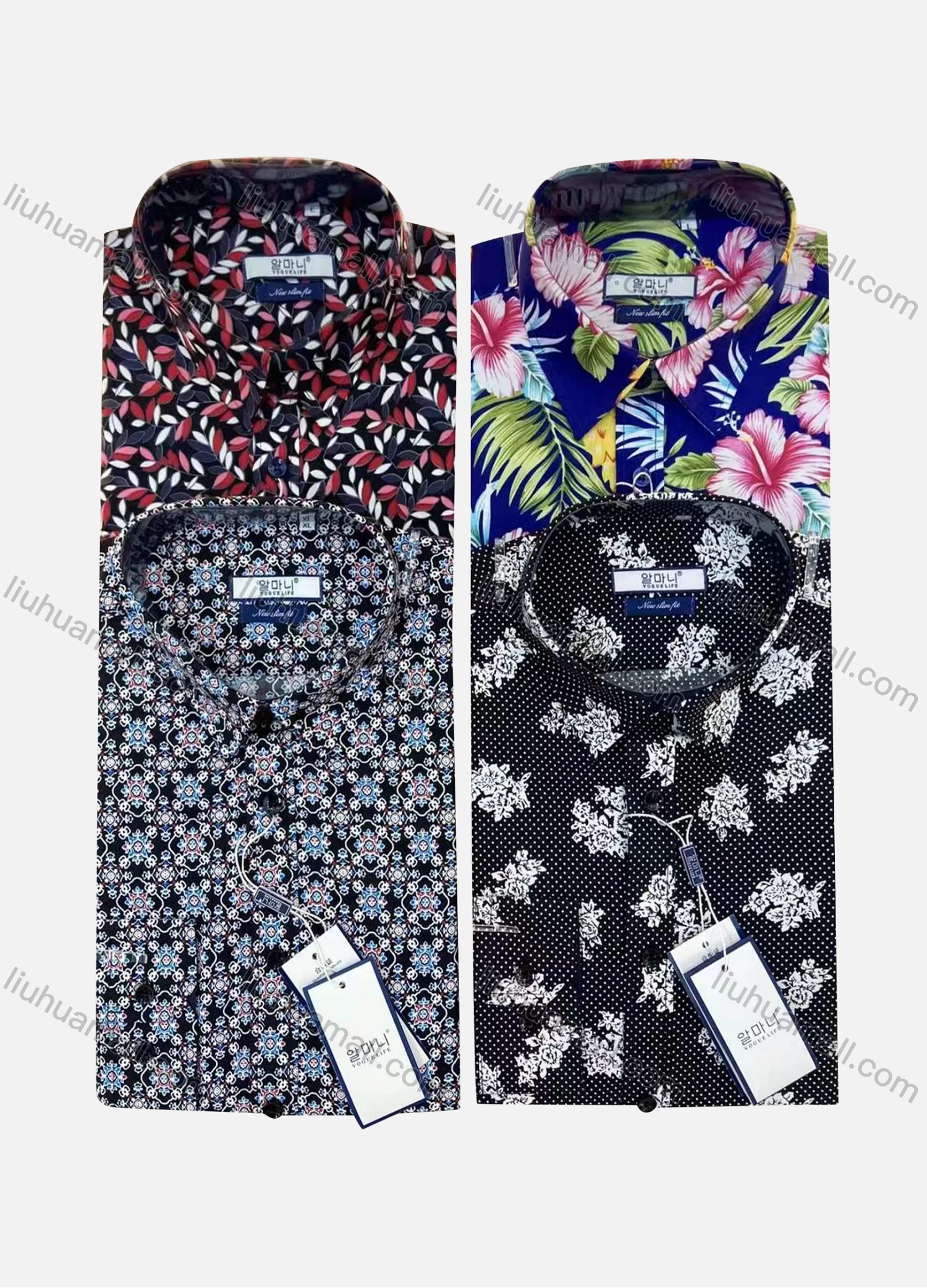 Wholesale Men's Casual Allover Print Long Sleeve Button Down Shirt - Liuhuamall