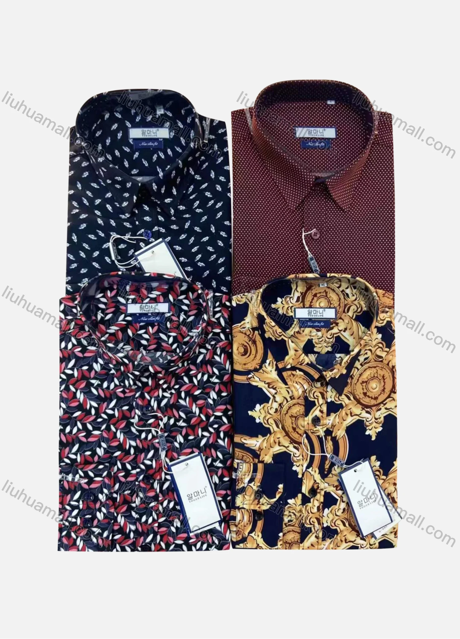 Wholesale Men's Casual Allover Print Long Sleeve Button Down Shirt - Liuhuamall