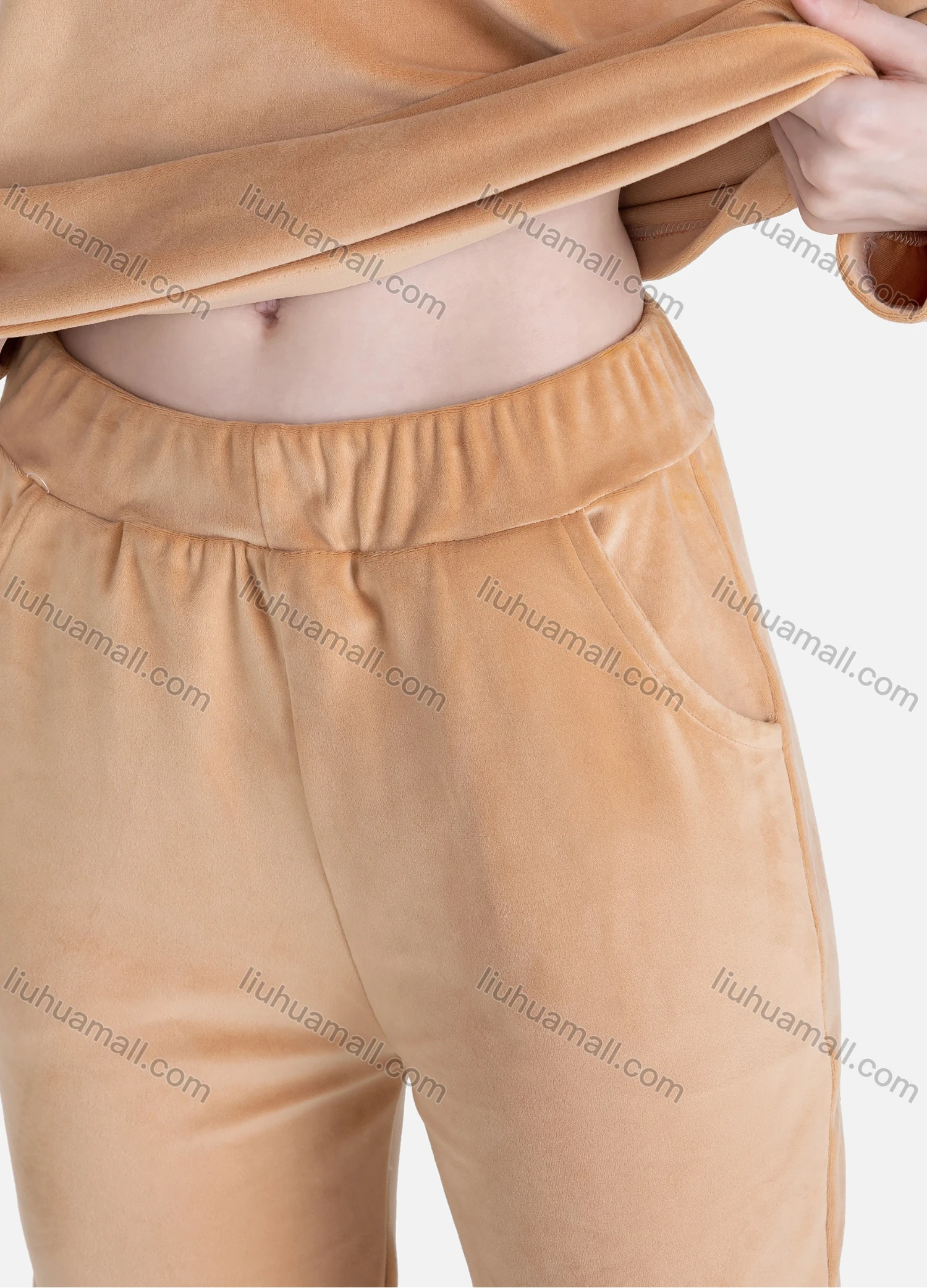 Wholesale Women's Casual Lounge Round Neck Long Sleeve Pearl Decor Plain Pleated T-Shirt & Pant Pajamas Sets - Liuhuamall