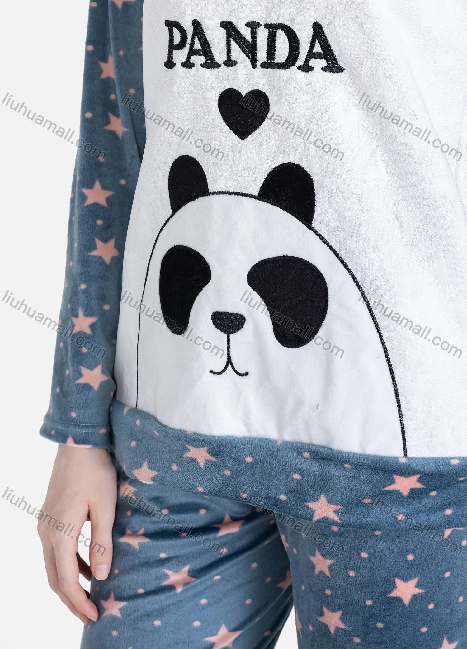Wholesale Women's Casual Lounge Cute Hooded Pocket Long Sleeve Cartoon Star Pin Dot Print Top & Pant Pajamas Sets - Liuhuamall