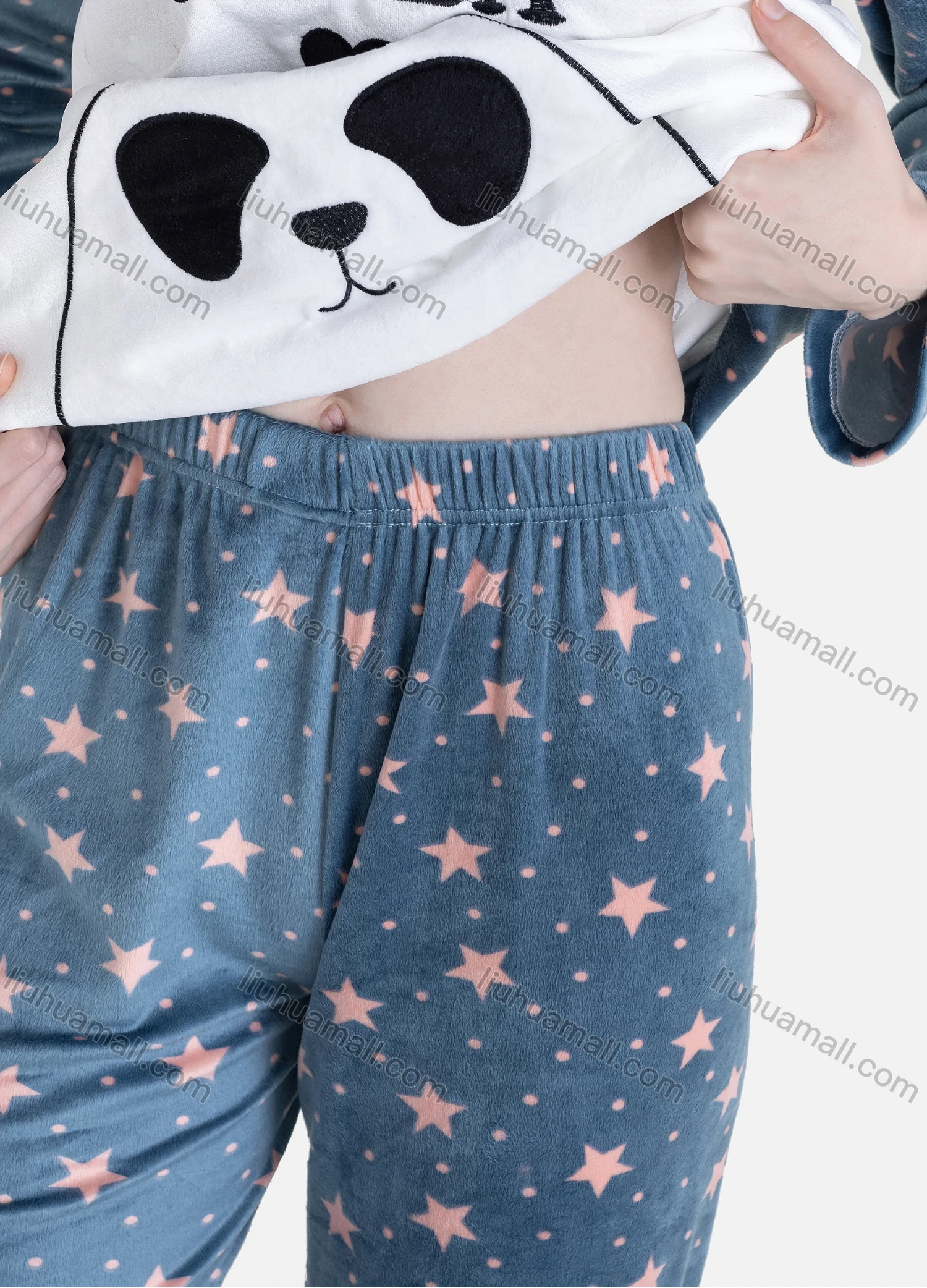 Wholesale Women's Casual Lounge Cute Hooded Pocket Long Sleeve Cartoon Star Pin Dot Print Top & Pant Pajamas Sets - Liuhuamall