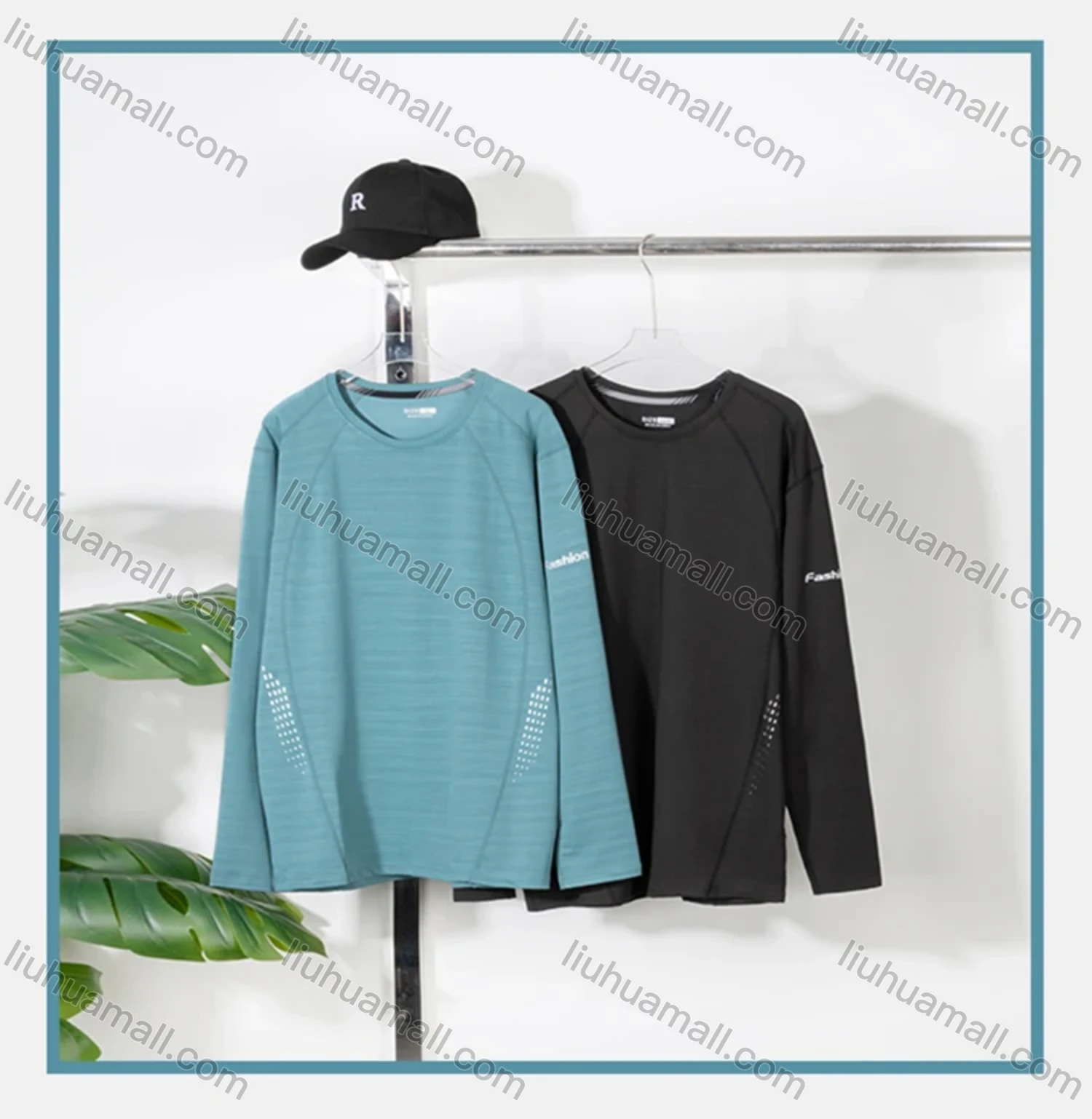 Wholesale Men's Athletic Crew Neck Long Sleeve Texture Plain T-shirts - Liuhuamall