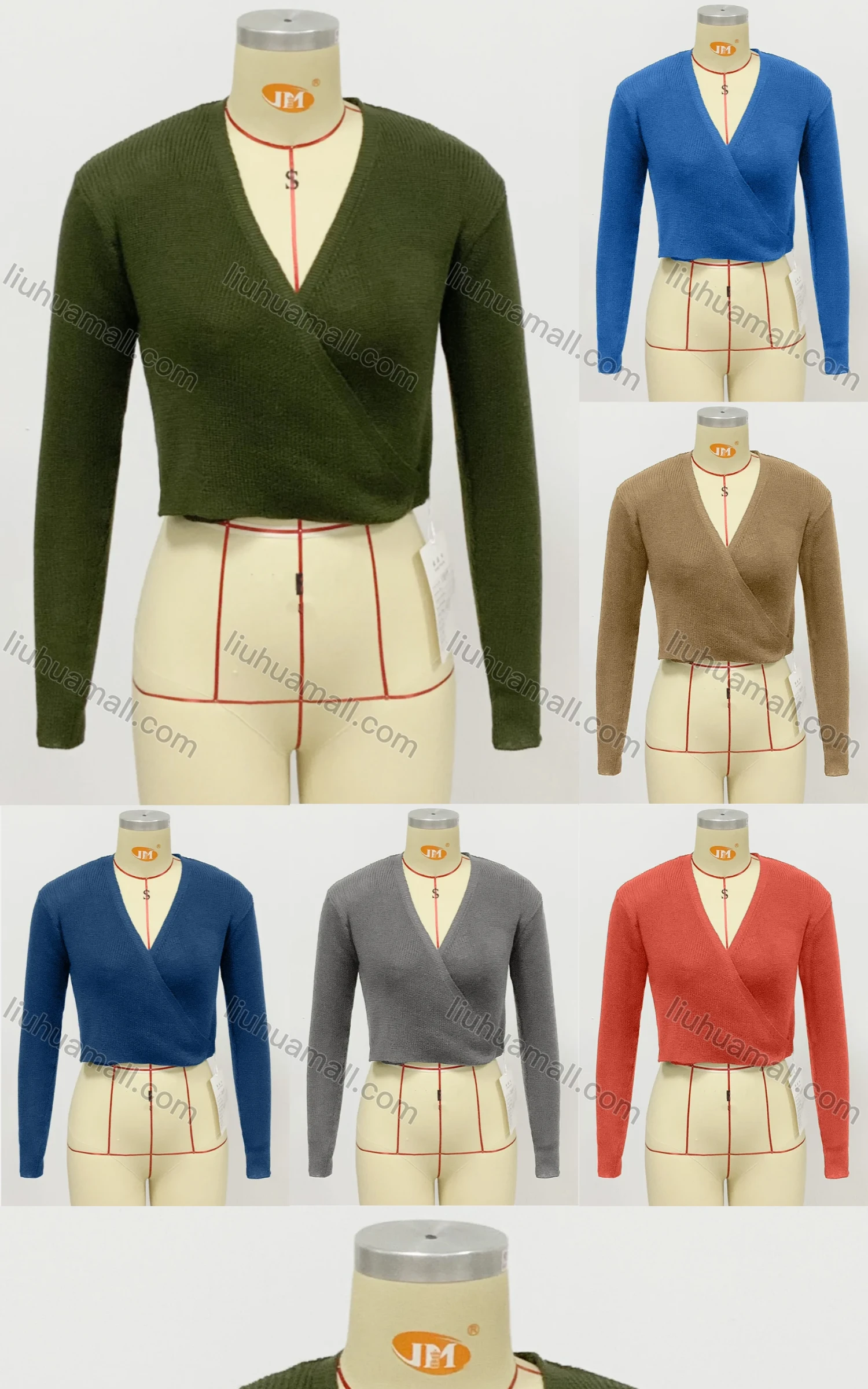 Wholesale Women's Casual Long Sleeve Wrap Plain Pullover Crop Knit Sweater - Liuhuamall