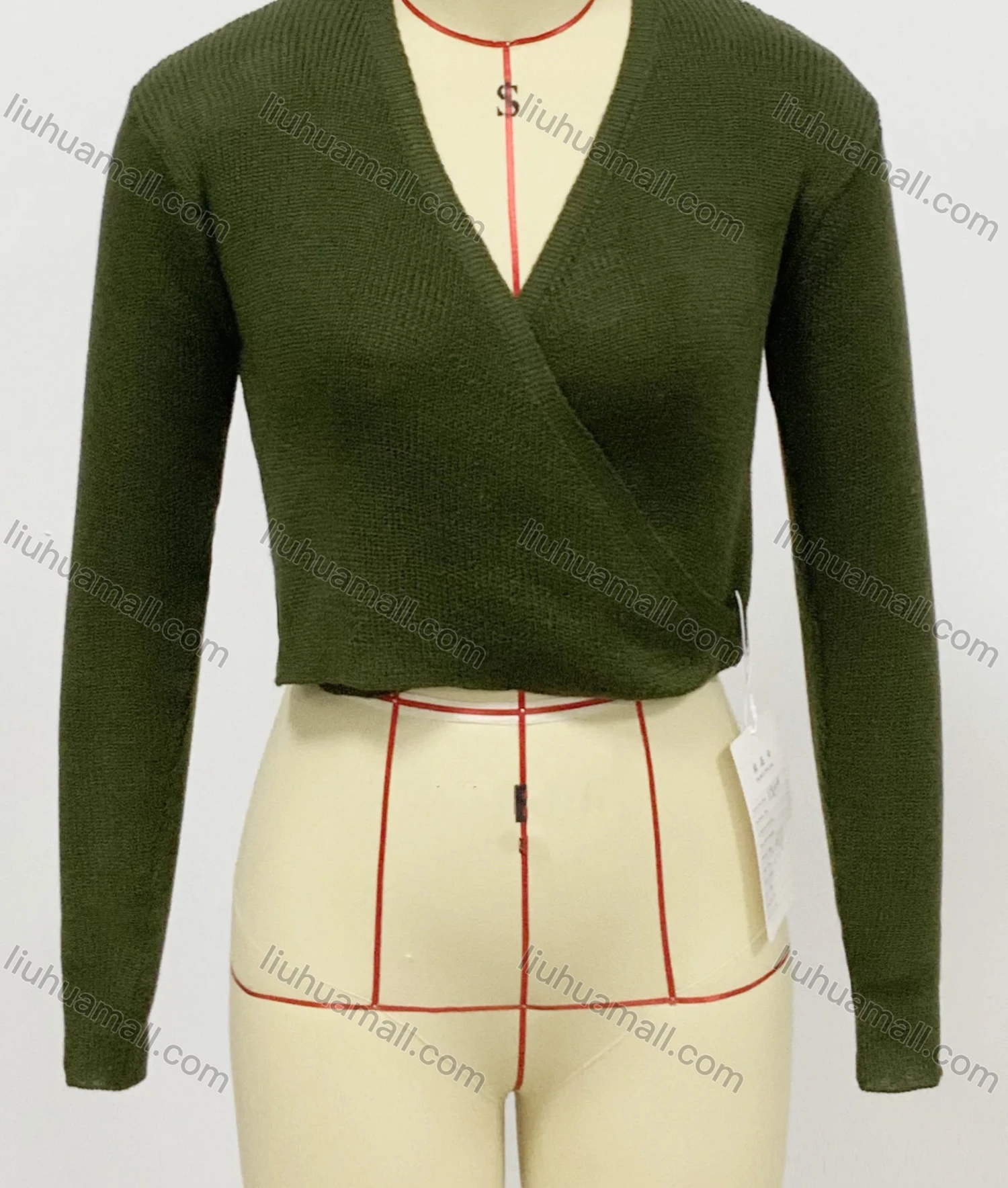 Wholesale Women's Casual Long Sleeve Wrap Plain Pullover Crop Knit Sweater - Liuhuamall