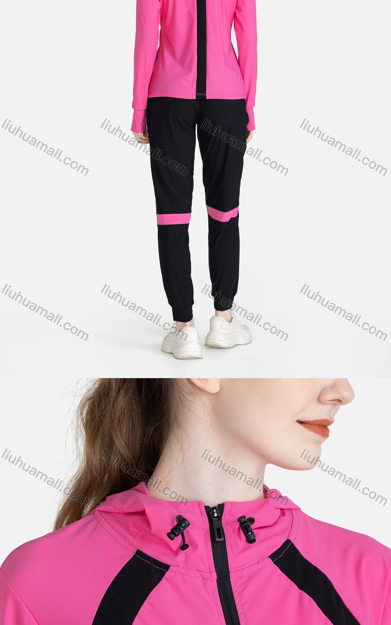 Wholesale Women's Sporty 2 Pieces Hooded Long Sleeve Pockets Zipper Jacket & Jogger Pant Sets - Liuhuamall