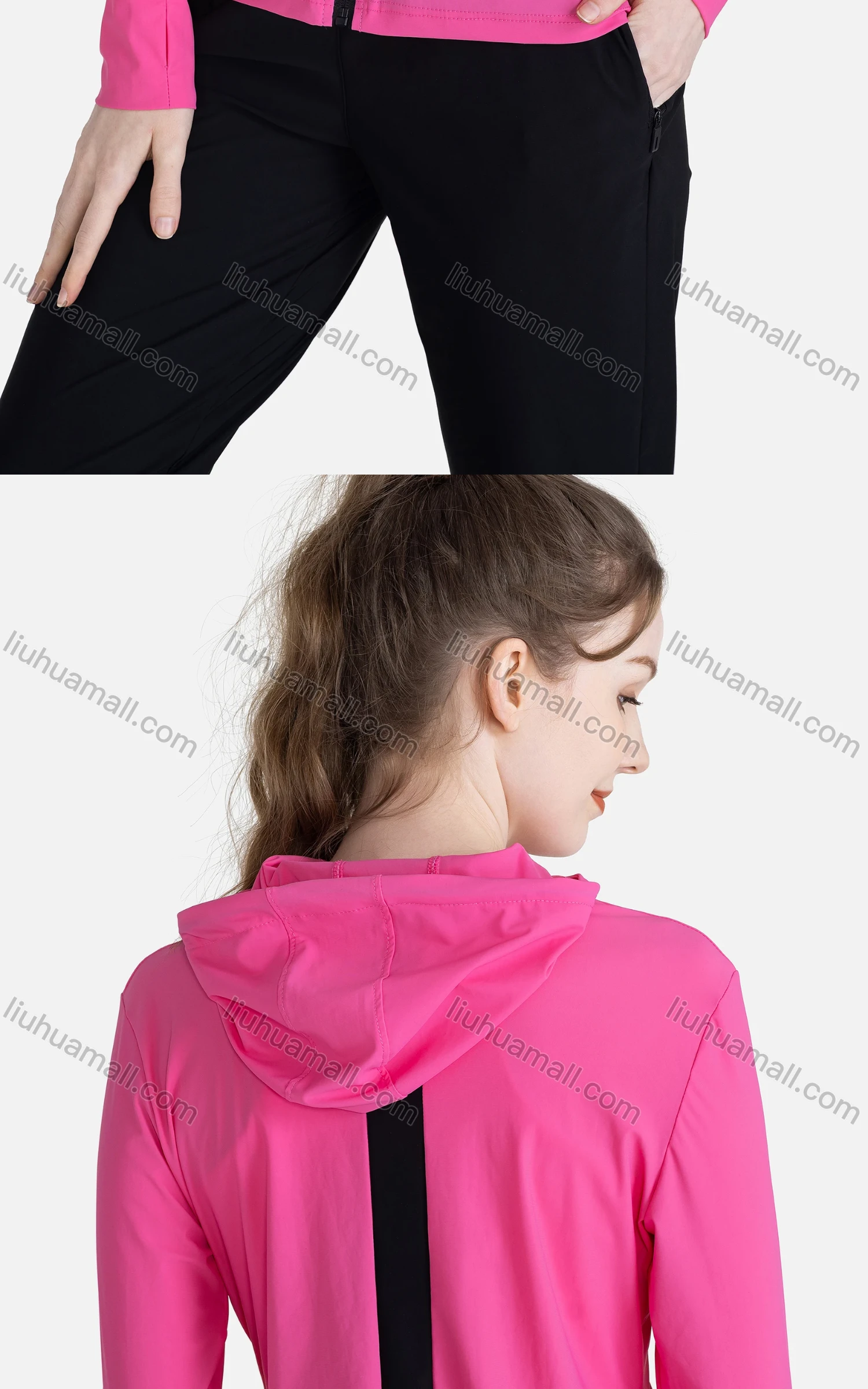Wholesale Women's Sporty 2 Pieces Hooded Long Sleeve Pockets Zipper Jacket & Jogger Pant Sets - Liuhuamall