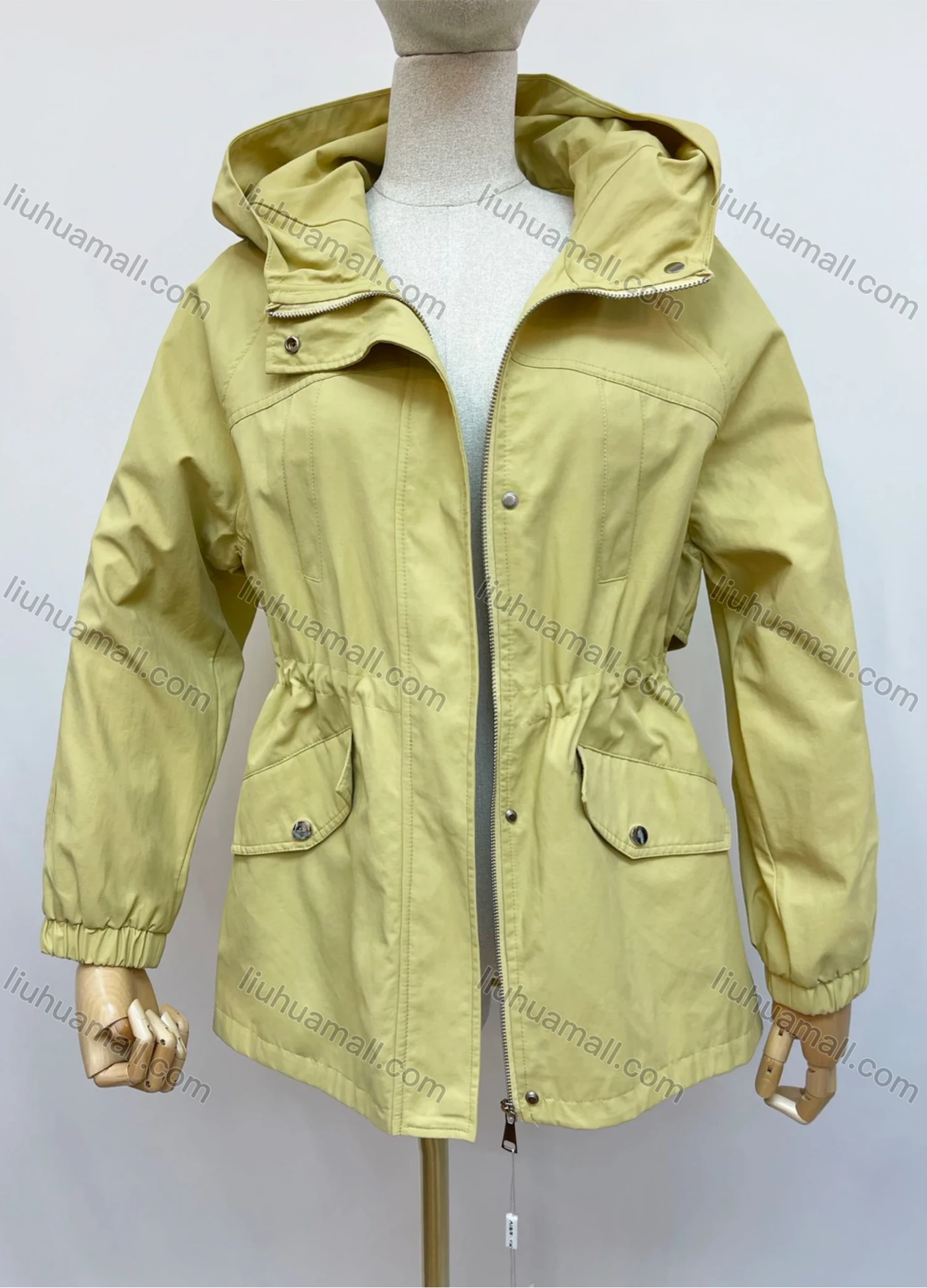 Wholesale Women's Casual Hooded Long Sleeve Drawstring Button Front Zipper Plain Windbreaker - Liuhuamall