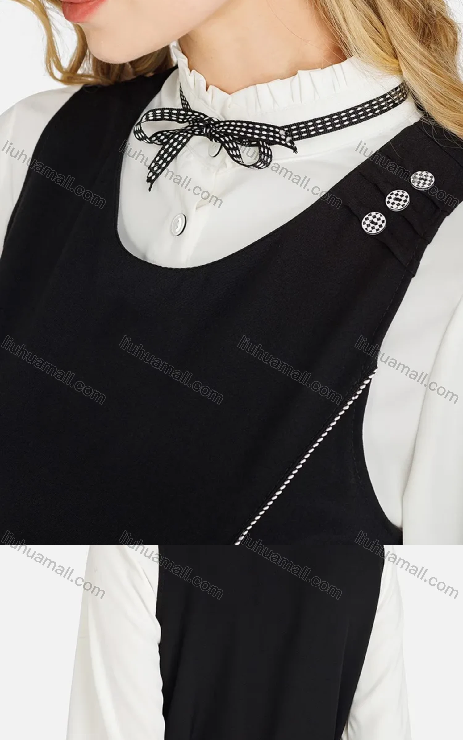 Wholesale  Women's Tie Neck Long Sleeve Shirts With  Crew Neck Tie back Maxi Tank Dress 2-Piece Se With Beltt - Liuhuamall