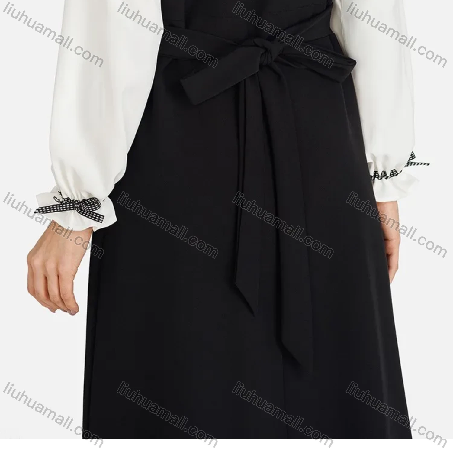 Wholesale  Women's Tie Neck Long Sleeve Shirts With  Crew Neck Tie back Maxi Tank Dress 2-Piece Se With Beltt - Liuhuamall