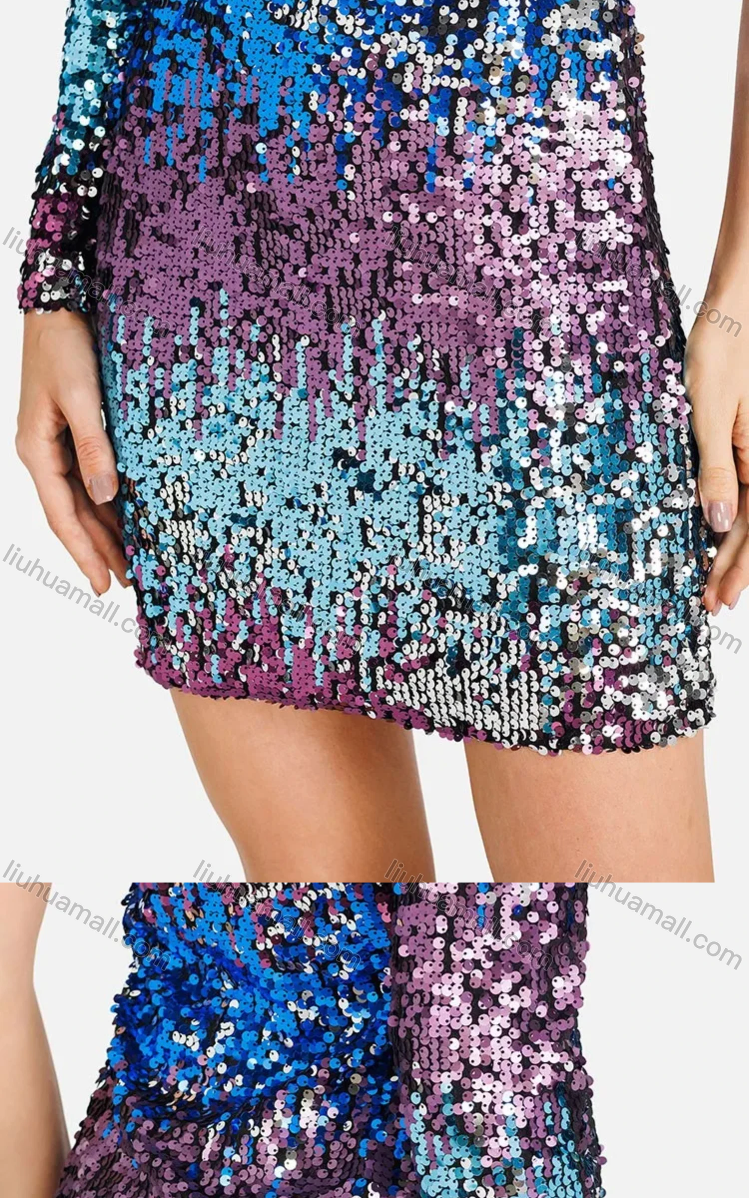 Wholesale Women's Sexy Slim Fit One Shoulder Sequin Decro Cocktail Short Dress - Liuhuamall