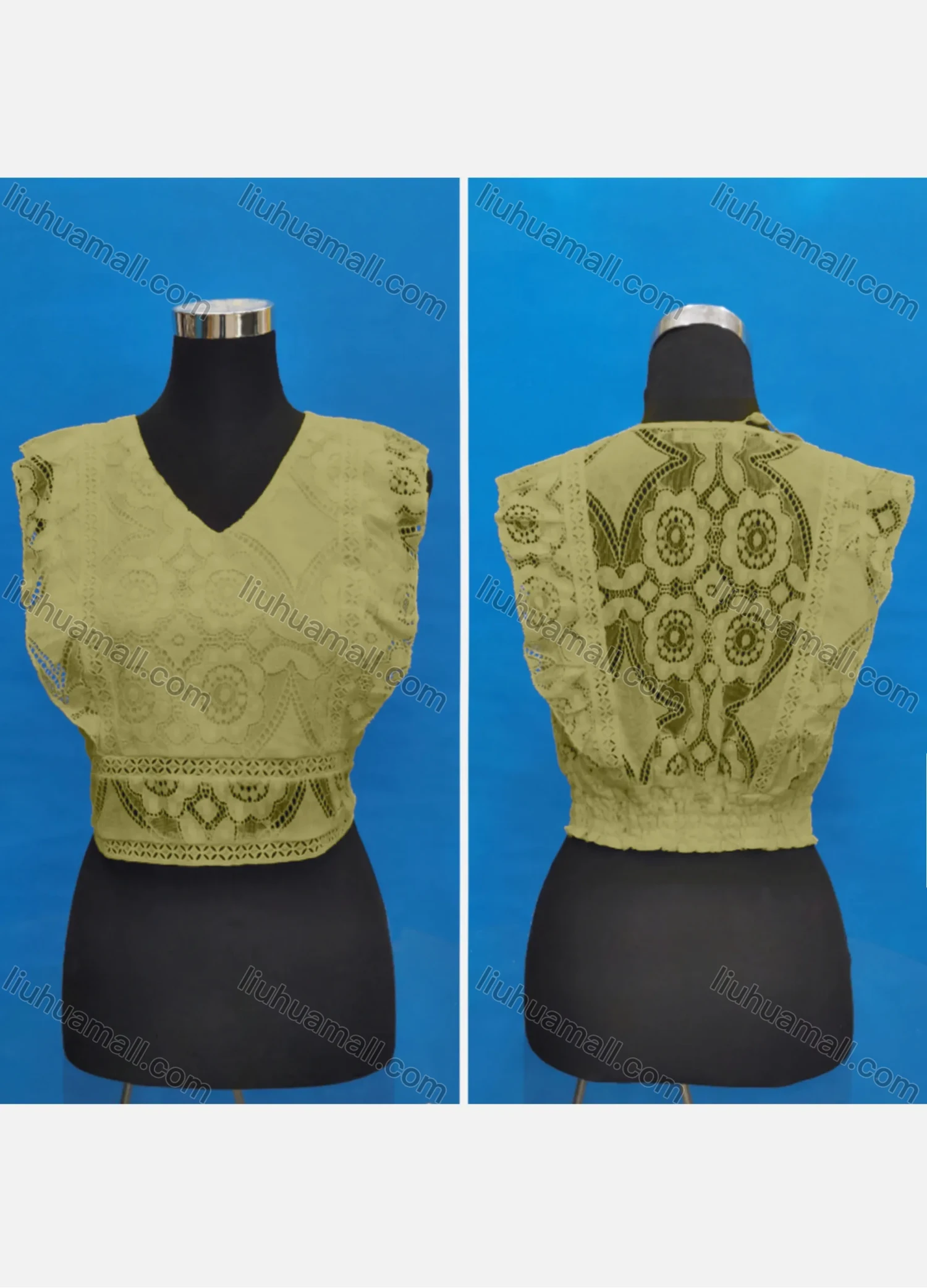 Wholesale Women's Casual V Neck Embroidery Lace Ruffle Trim Tank Tops - Liuhuamall