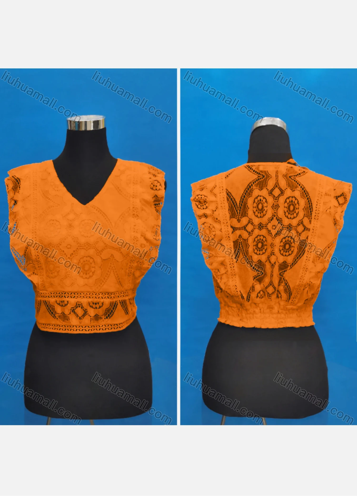 Wholesale Women's Casual V Neck Embroidery Lace Ruffle Trim Tank Tops - Liuhuamall