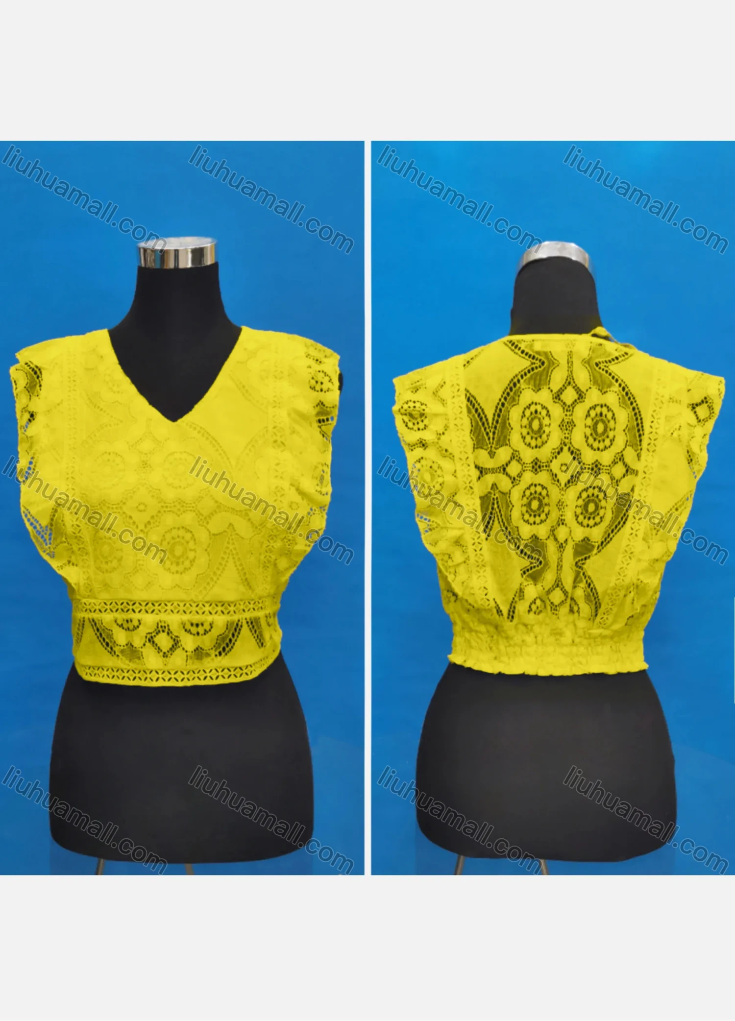 Wholesale Women's Casual V Neck Embroidery Lace Ruffle Trim Tank Tops - Liuhuamall