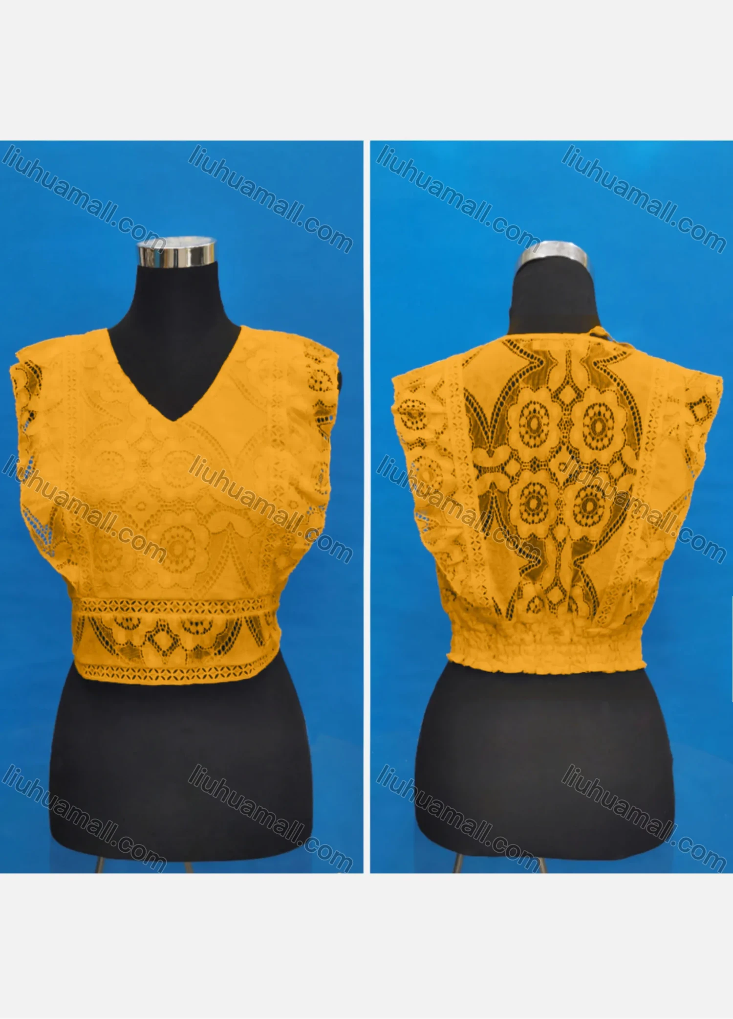 Wholesale Women's Casual V Neck Embroidery Lace Ruffle Trim Tank Tops - Liuhuamall