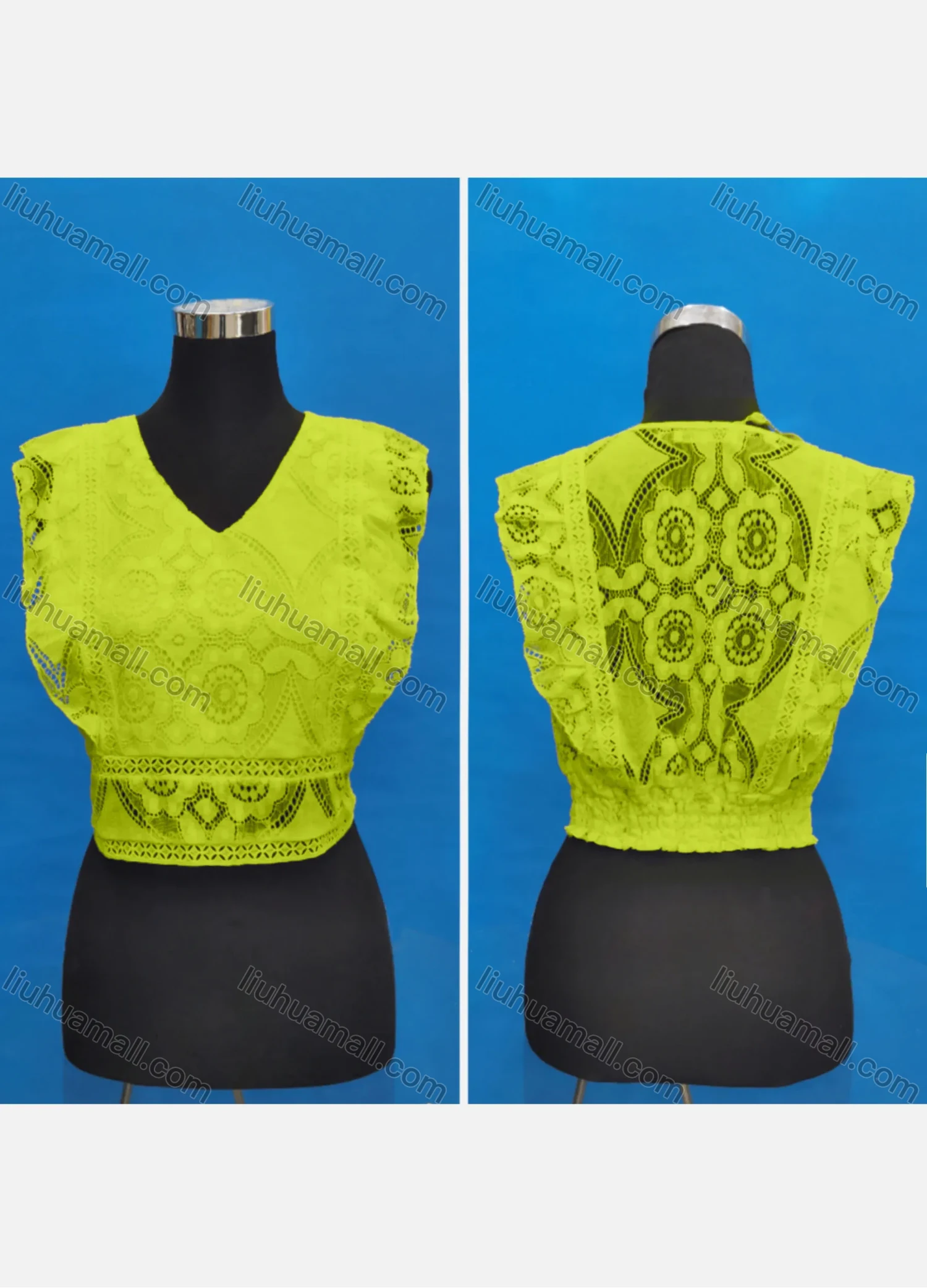 Wholesale Women's Casual V Neck Embroidery Lace Ruffle Trim Tank Tops - Liuhuamall