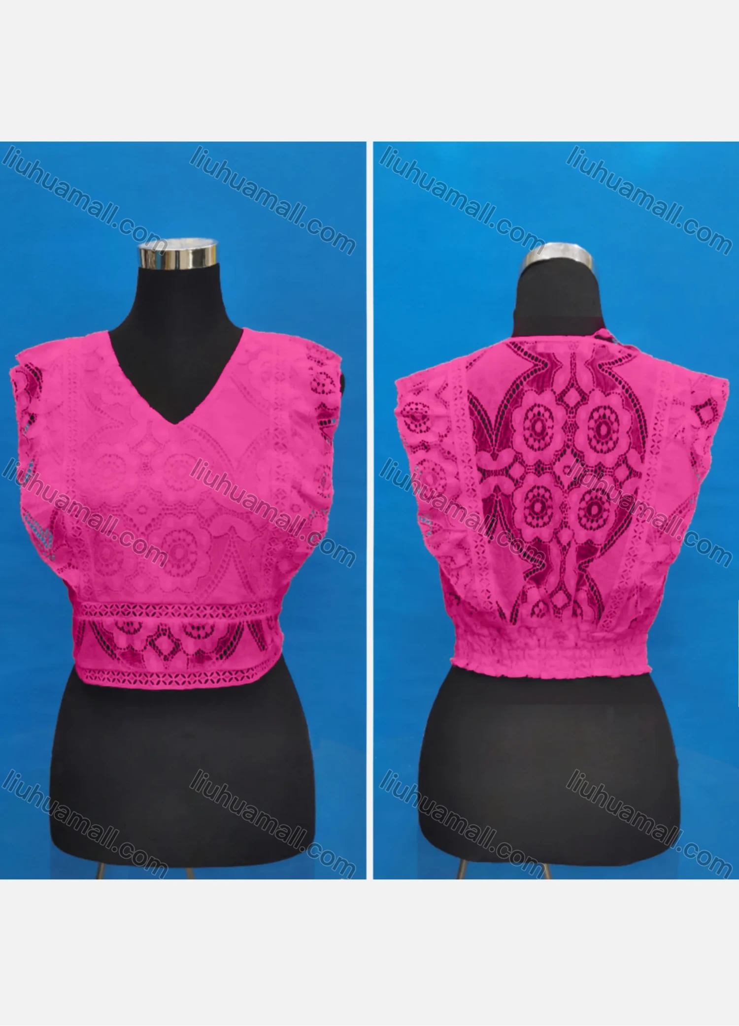Wholesale Women's Casual V Neck Embroidery Lace Ruffle Trim Tank Tops - Liuhuamall