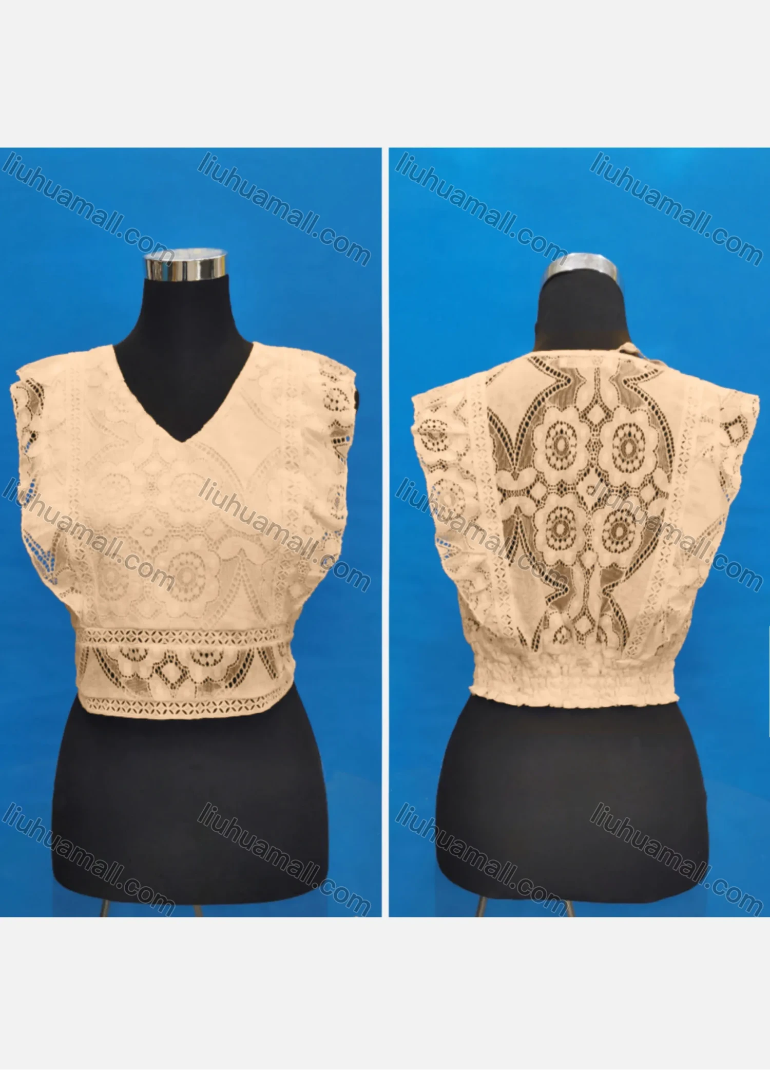 Wholesale Women's Casual V Neck Embroidery Lace Ruffle Trim Tank Tops - Liuhuamall