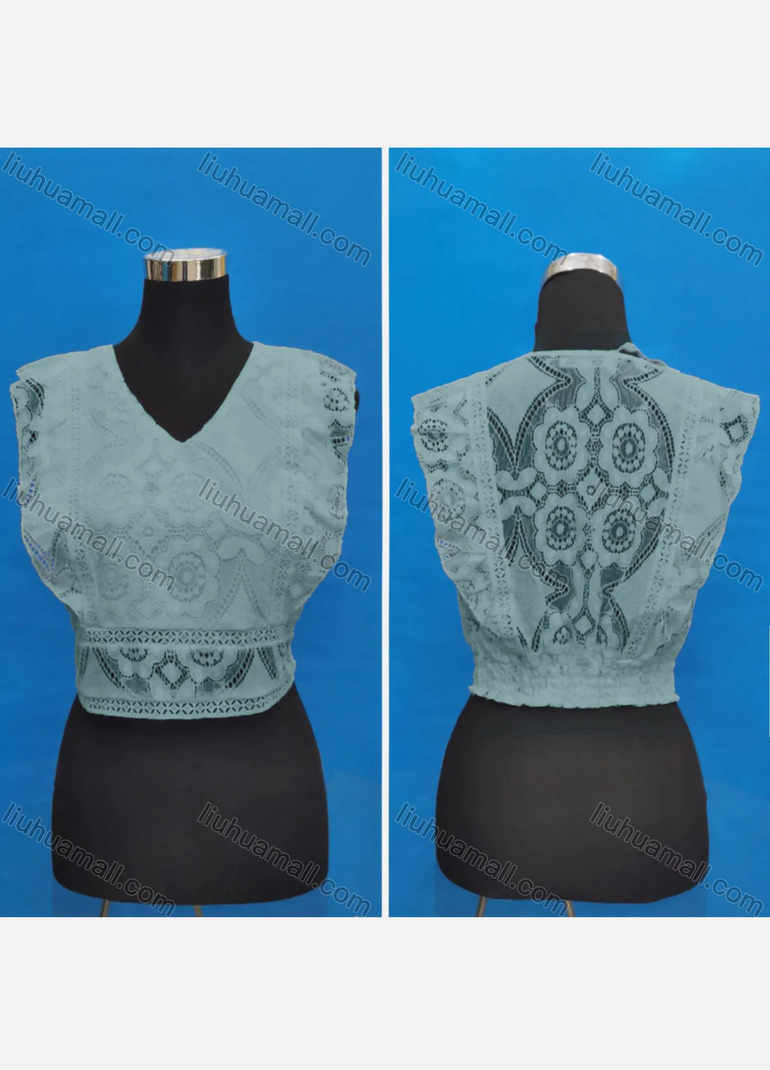 Wholesale Women's Casual V Neck Embroidery Lace Ruffle Trim Tank Tops - Liuhuamall