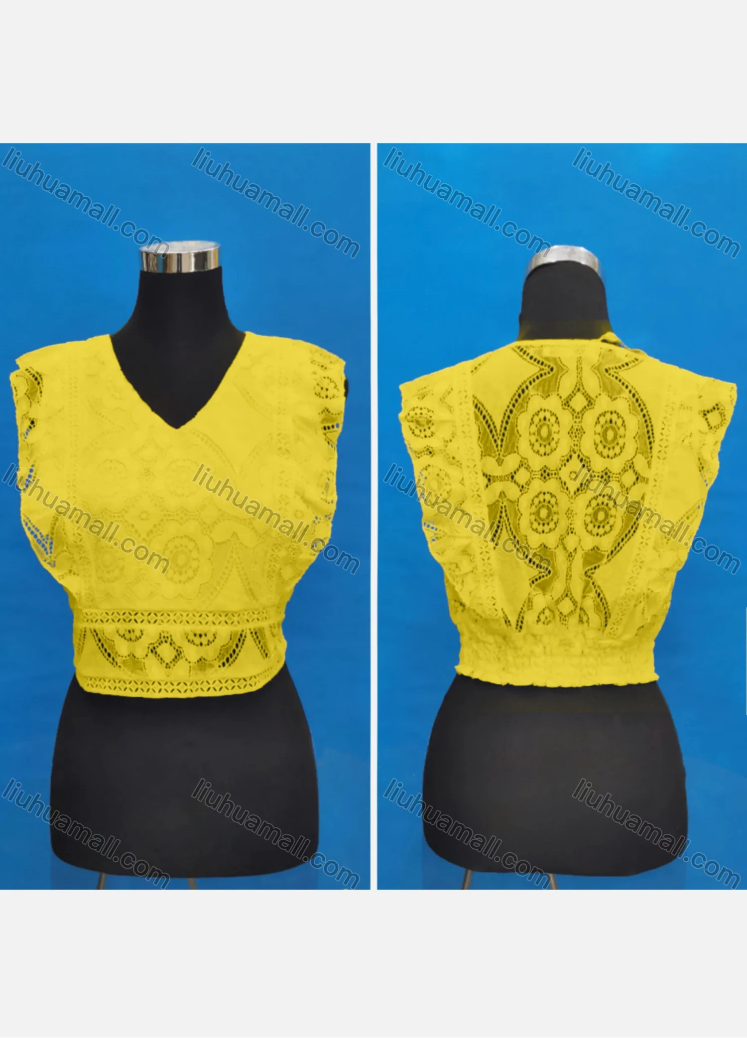 Wholesale Women's Casual V Neck Embroidery Lace Ruffle Trim Tank Tops - Liuhuamall