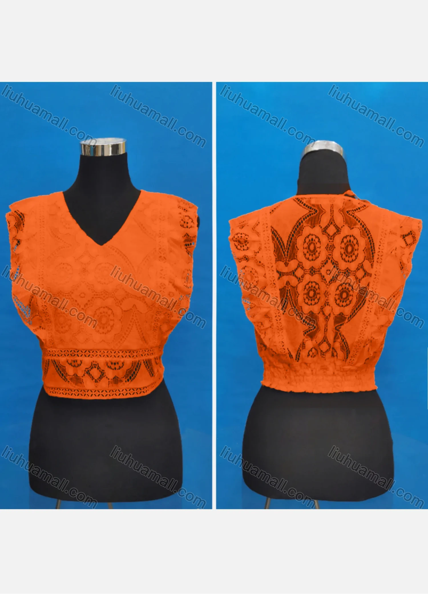 Wholesale Women's Casual V Neck Embroidery Lace Ruffle Trim Tank Tops - Liuhuamall