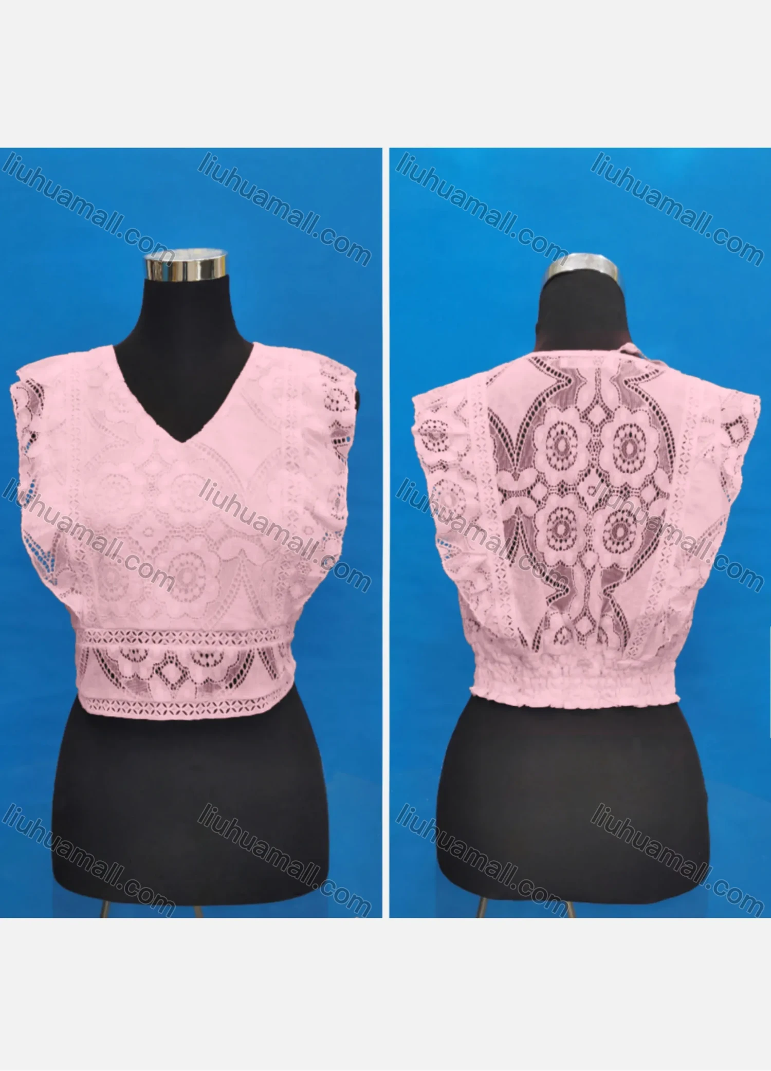 Wholesale Women's Casual V Neck Embroidery Lace Ruffle Trim Tank Tops - Liuhuamall