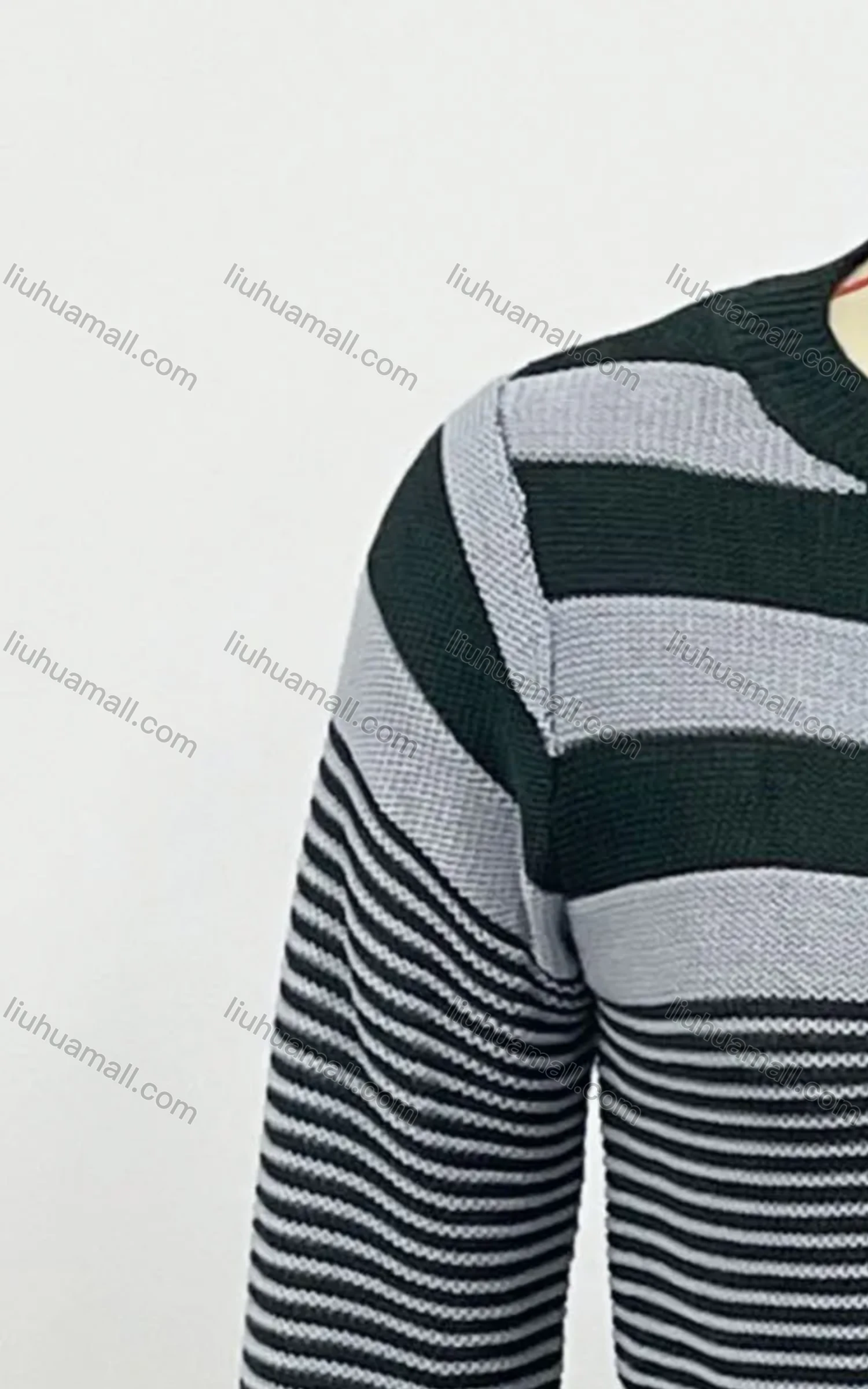 Wholesale Women's Striped Print Pullover Crop Sweater Without Shorts - Liuhuamall