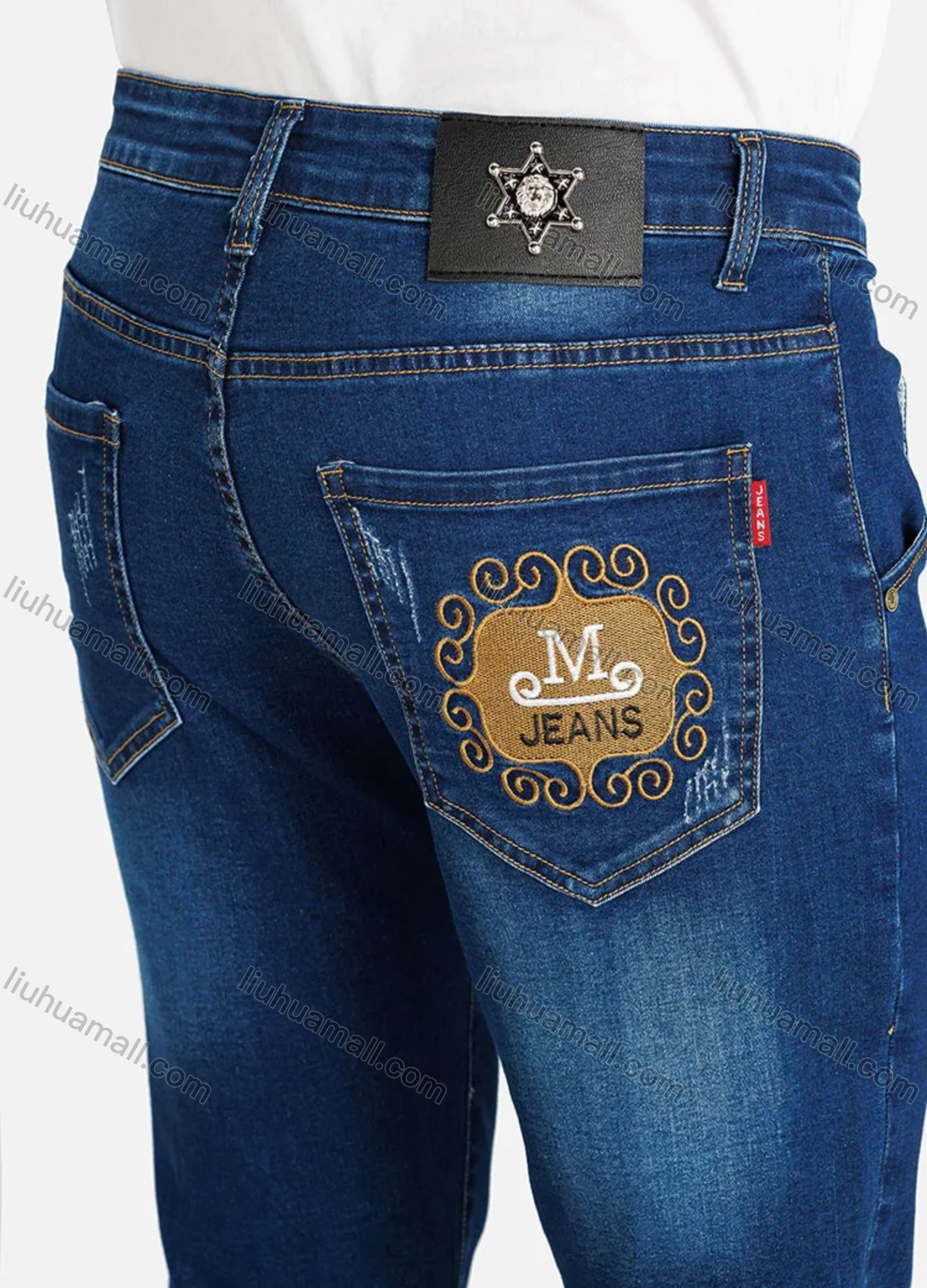 Wholesale Men's Casual Plain Pockets Slim Fit Stretch Jean - Liuhuamall