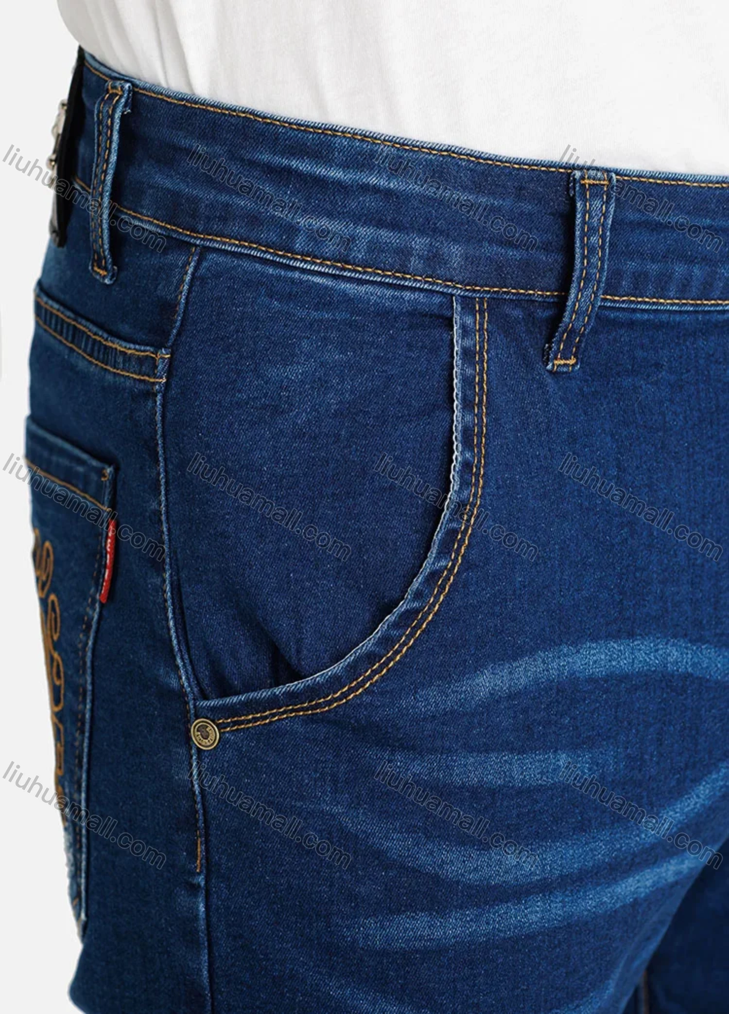 Wholesale Men's Casual Plain Pockets Slim Fit Stretch Jean - Liuhuamall