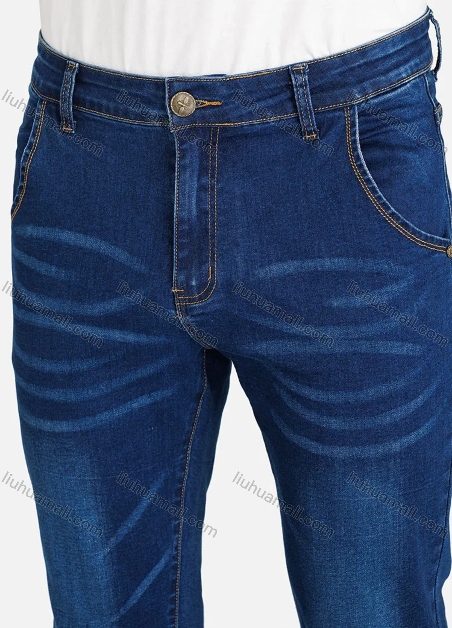Wholesale Men's Casual Plain Pockets Slim Fit Stretch Jean - Liuhuamall