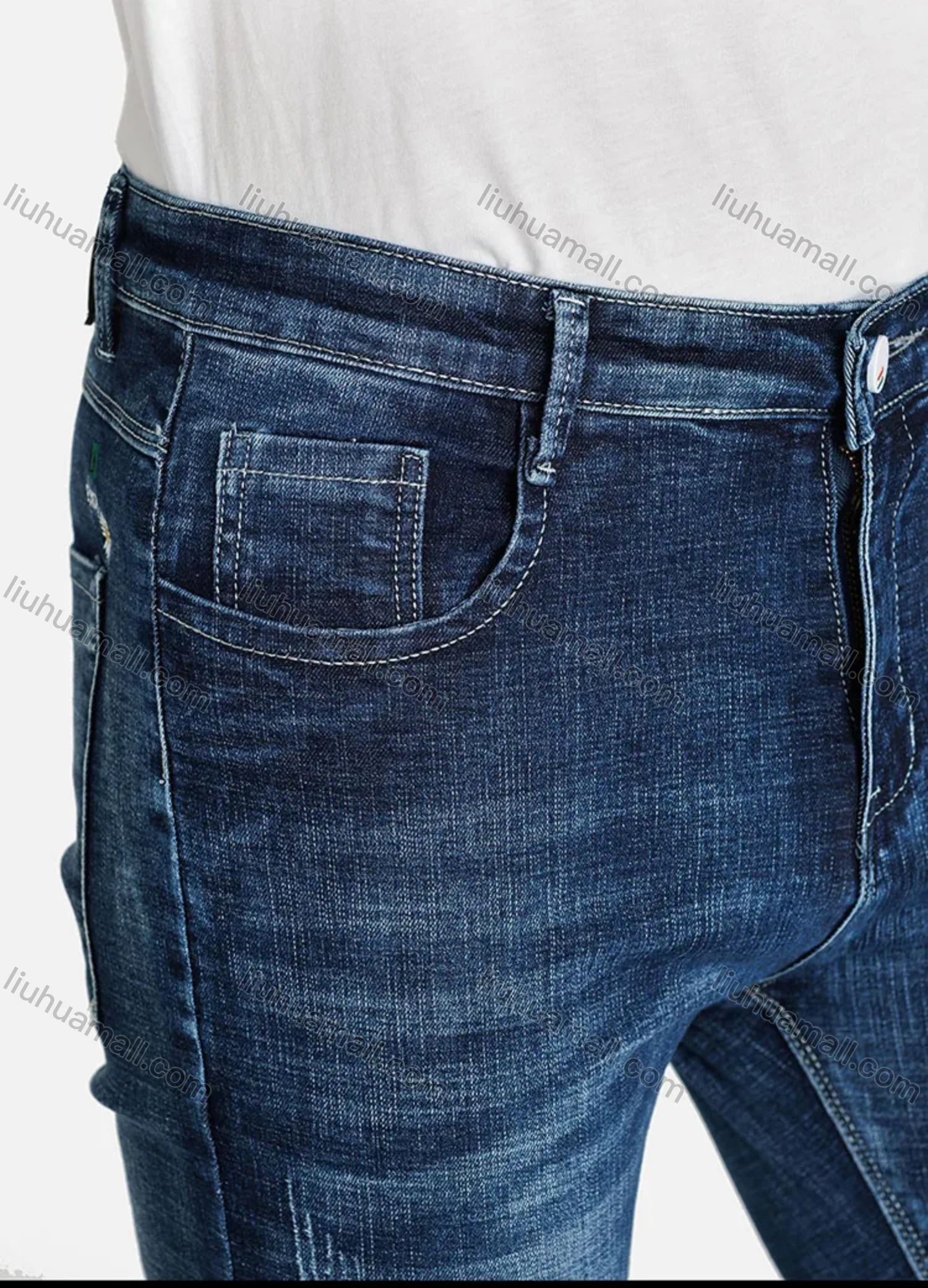 Wholesale Men's Casual Plain Distressed Pockets Slim Fit Stretch Jean - Liuhuamall