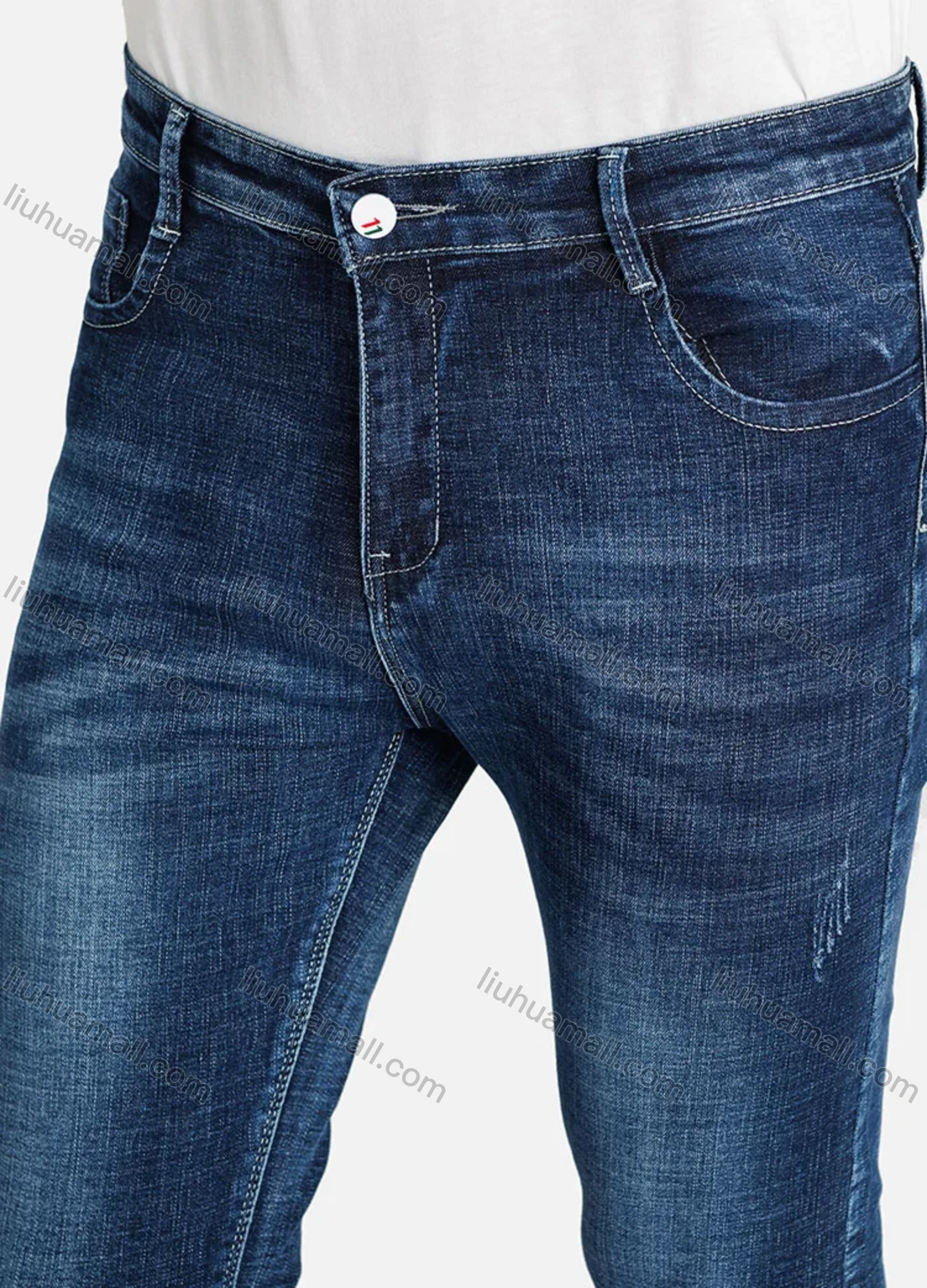 Wholesale Men's Casual Plain Distressed Pockets Slim Fit Stretch Jean - Liuhuamall